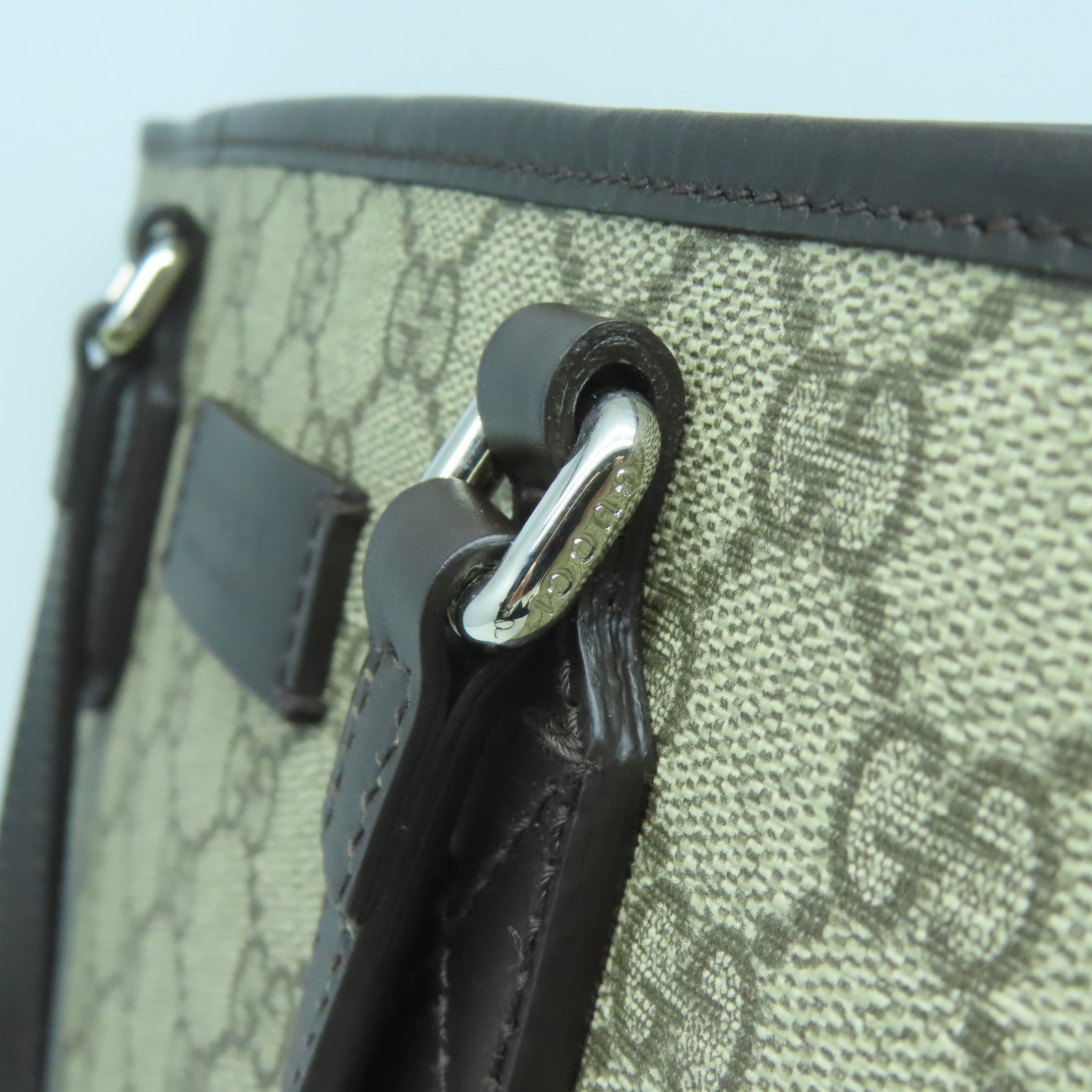 GUCCI 塗層帆布2Way Shoulder銀扣手挽肩背兩用袋啡色