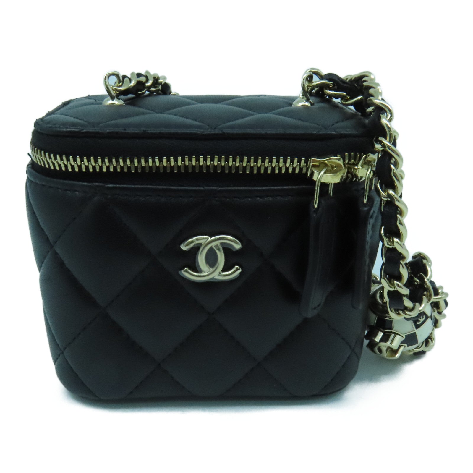 CHANEL 羊皮皮革Chain Shoulder金扣鏈帶肩背袋黑色