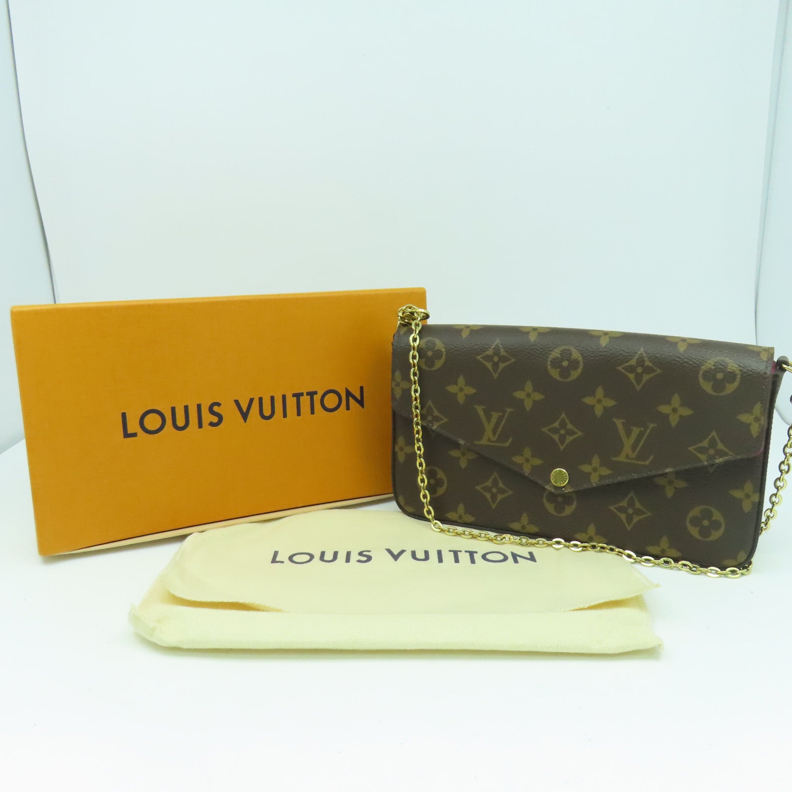 LOUIS VUITTON Monogram Pochette Felicie GM金扣鏈帶肩背袋啡色