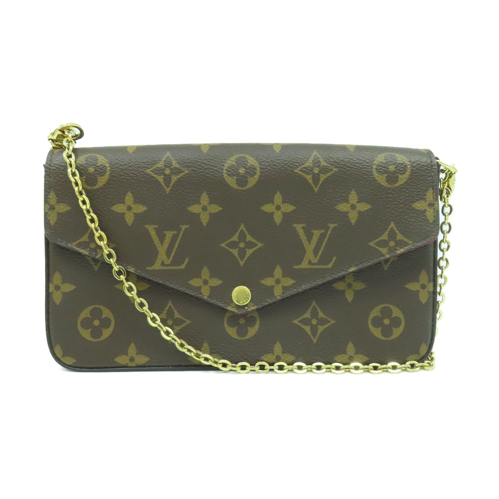 LOUIS VUITTON Monogram Pochette Felicie GM金扣鏈帶肩背袋啡色