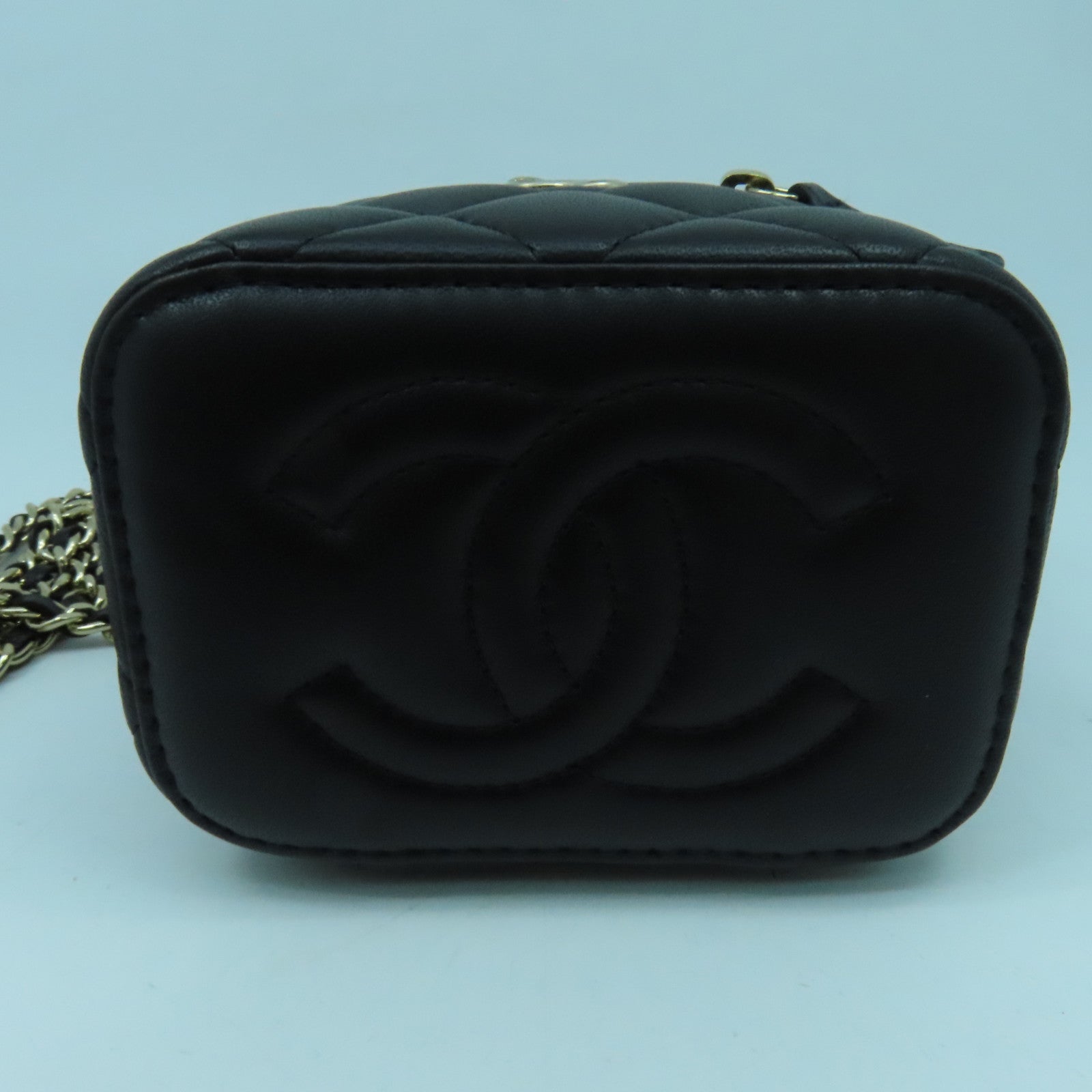 CHANEL 羊皮皮革Chain Shoulder金扣鏈帶肩背袋黑色