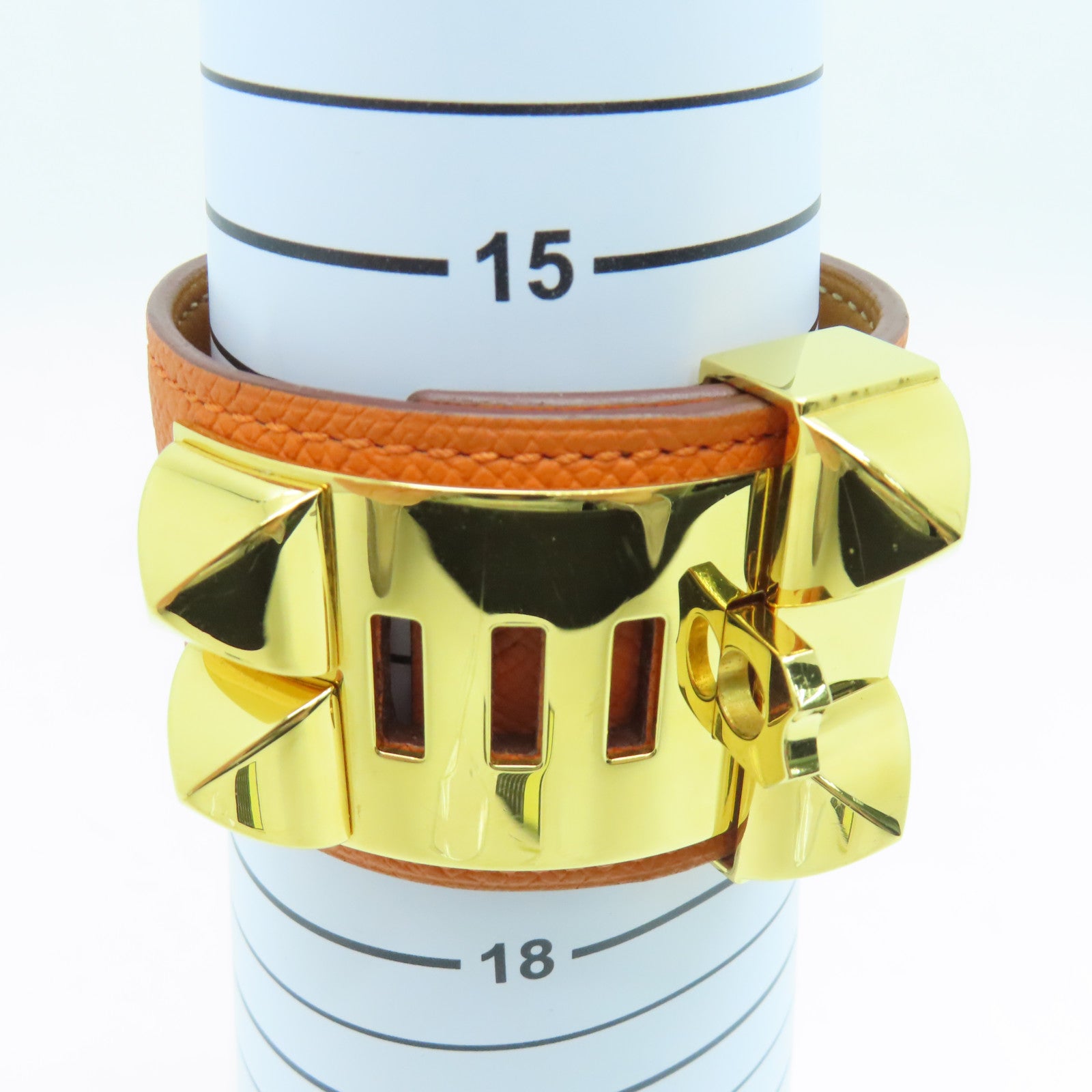 HERMES Veau Epsom皮革CDC Bracelet手镯金扣橙色