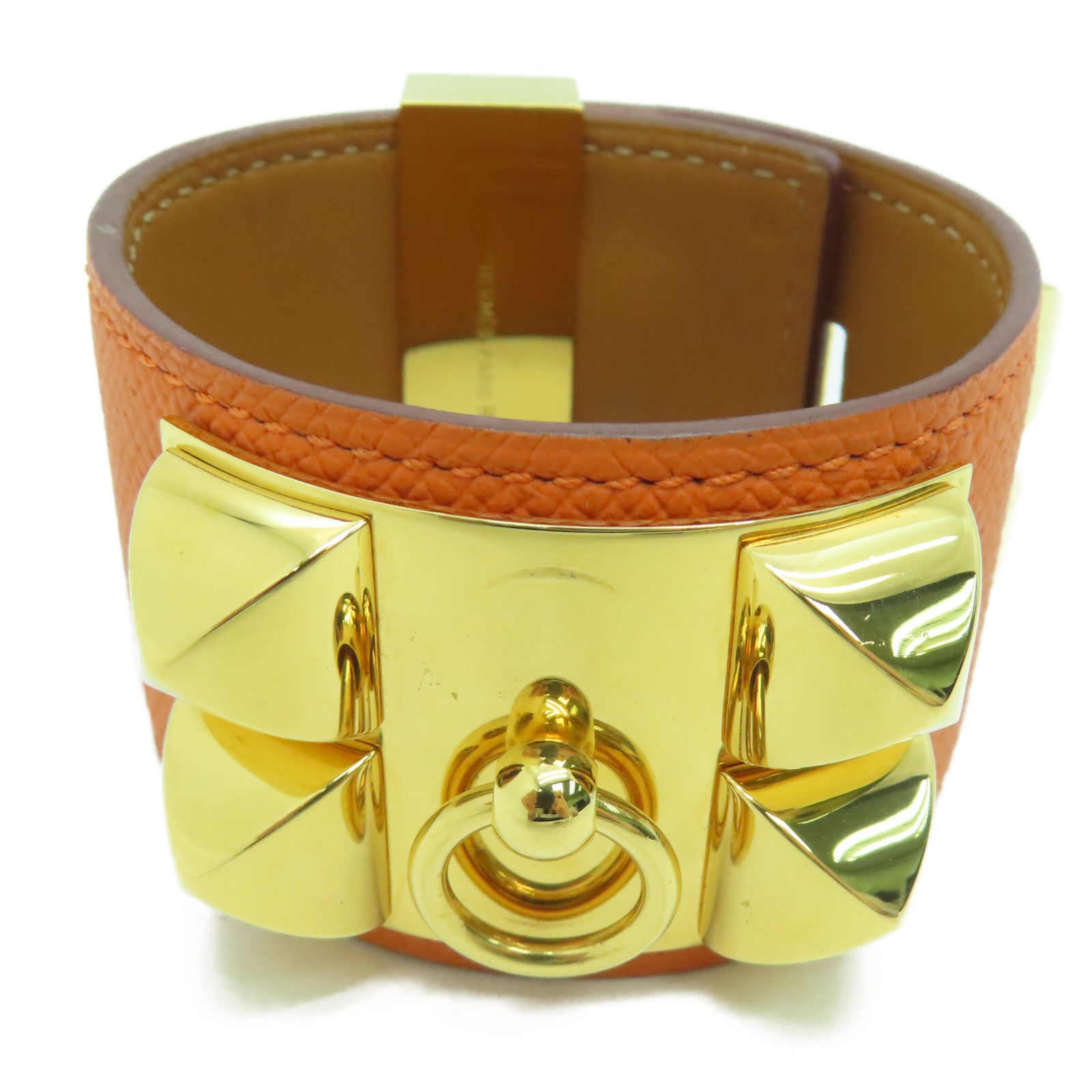 HERMES Veau Epsom皮革CDC Bracelet手镯金扣橙色