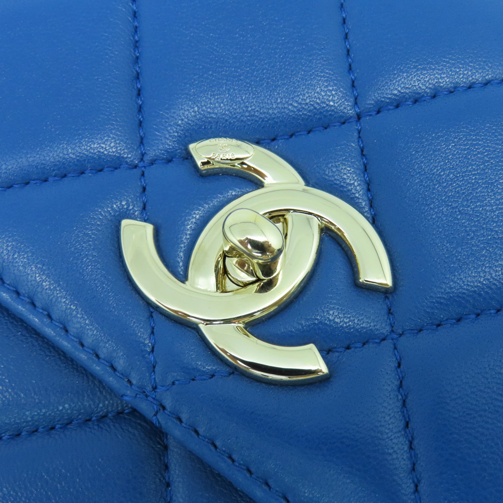 CHANEL 【激減優惠】菱格牛皮皮革Top Handle Bag銀扣手挽肩背兩用袋藍色