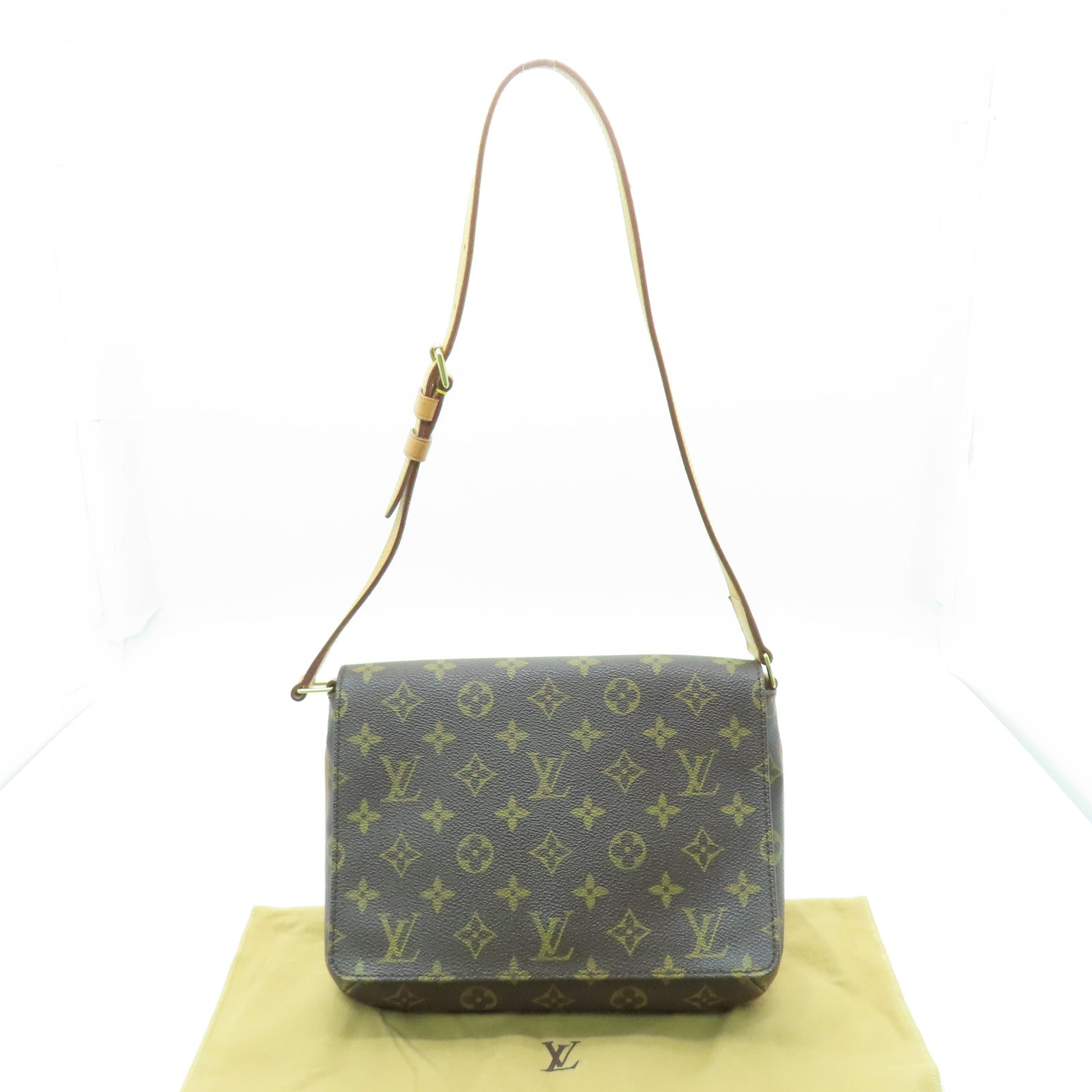 LOUIS VUITTON Monogram Musette Tango金扣肩背袋棕色