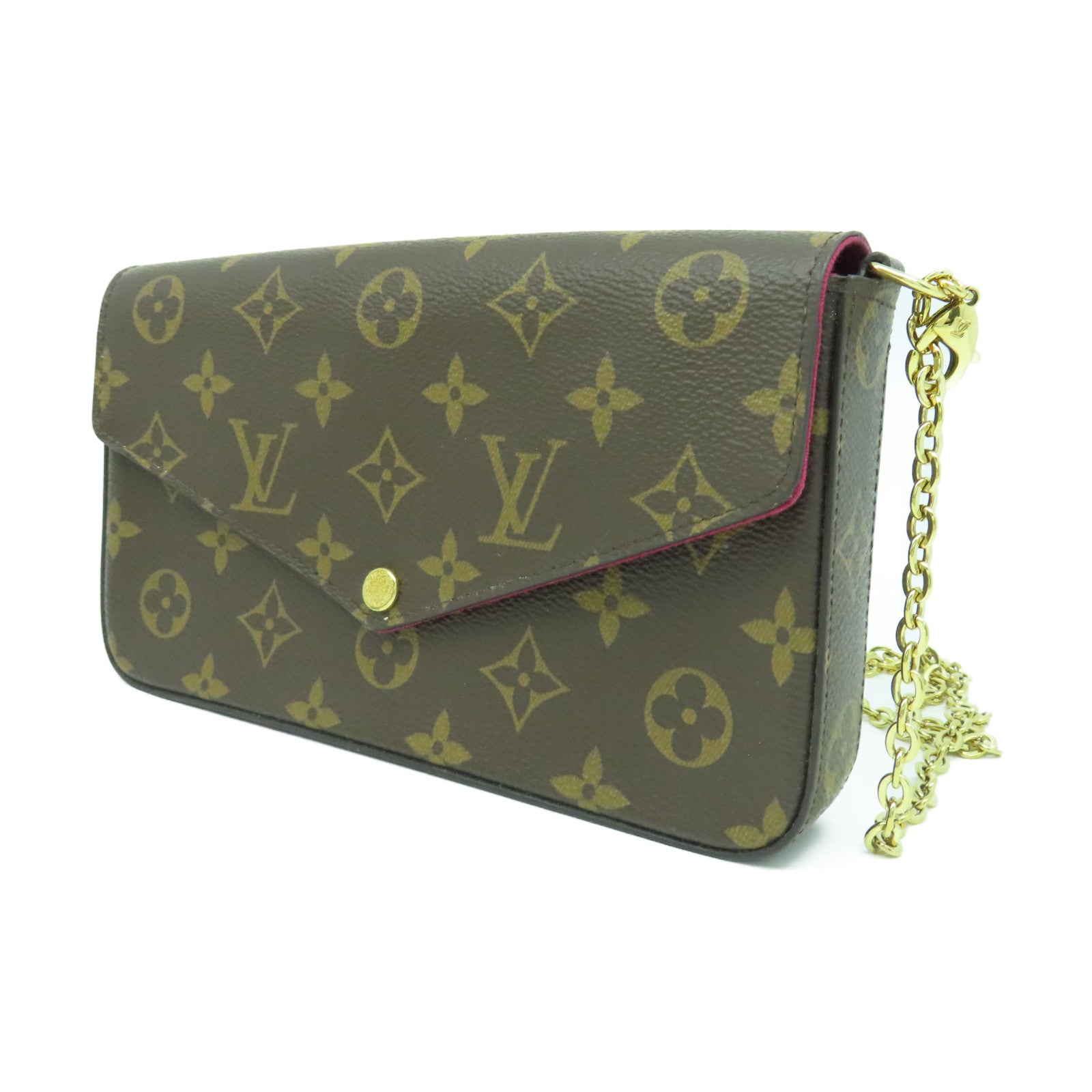 LOUIS VUITTON Monogram Pochette Felicie GM金扣鏈帶肩背袋啡色
