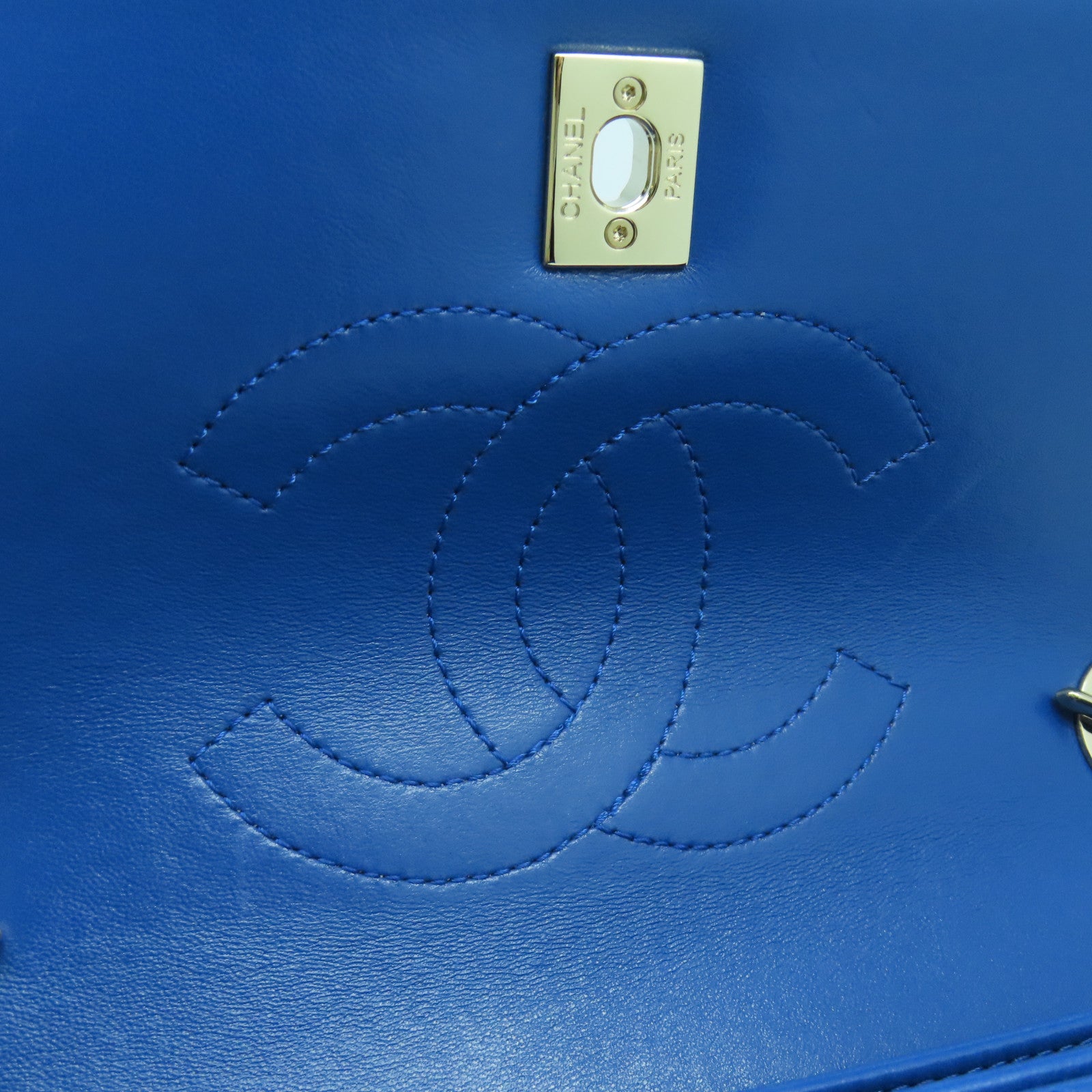 CHANEL 【激減優惠】菱格牛皮皮革Top Handle Bag銀扣手挽肩背兩用袋藍色