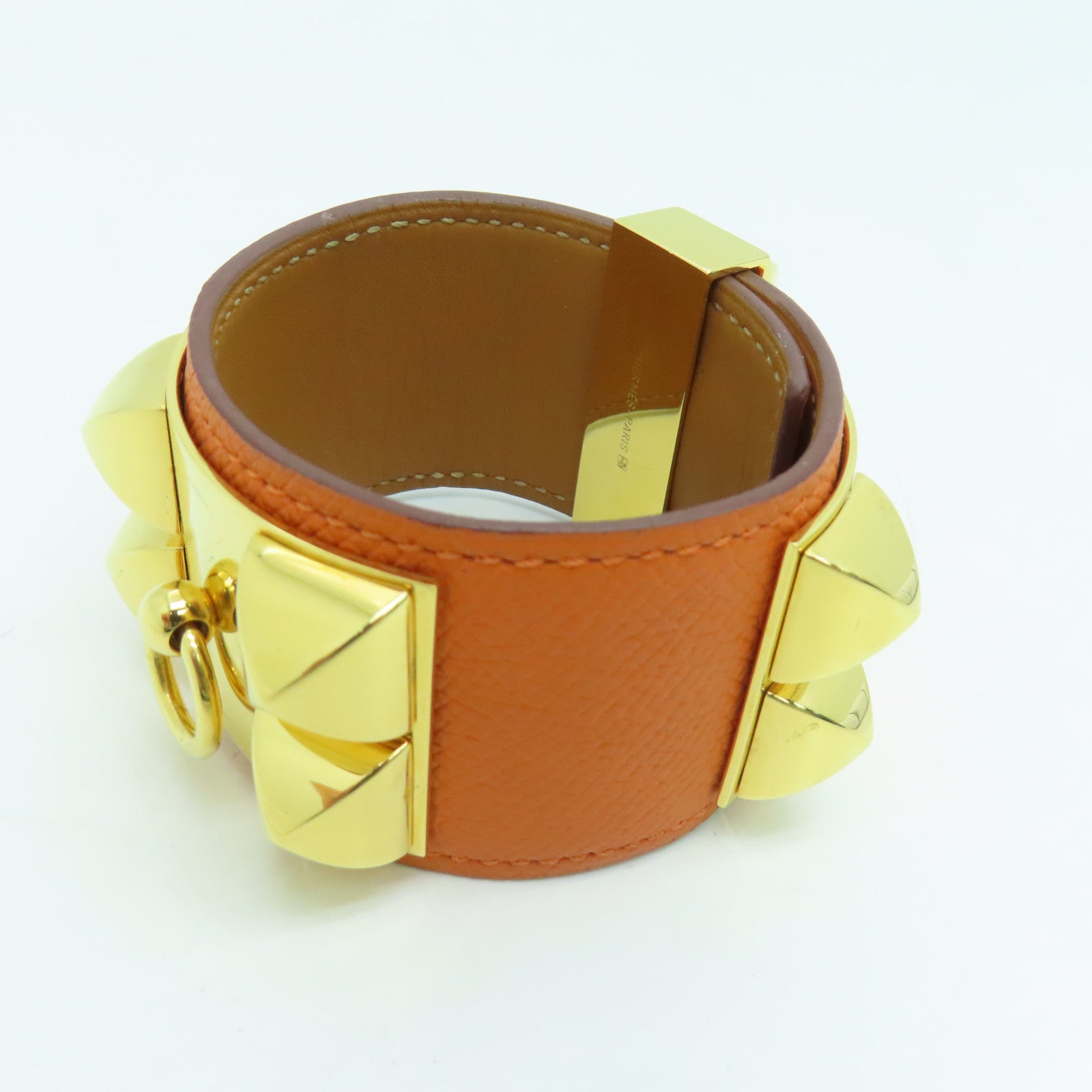HERMES Veau Epsom皮革CDC Bracelet手镯金扣橙色