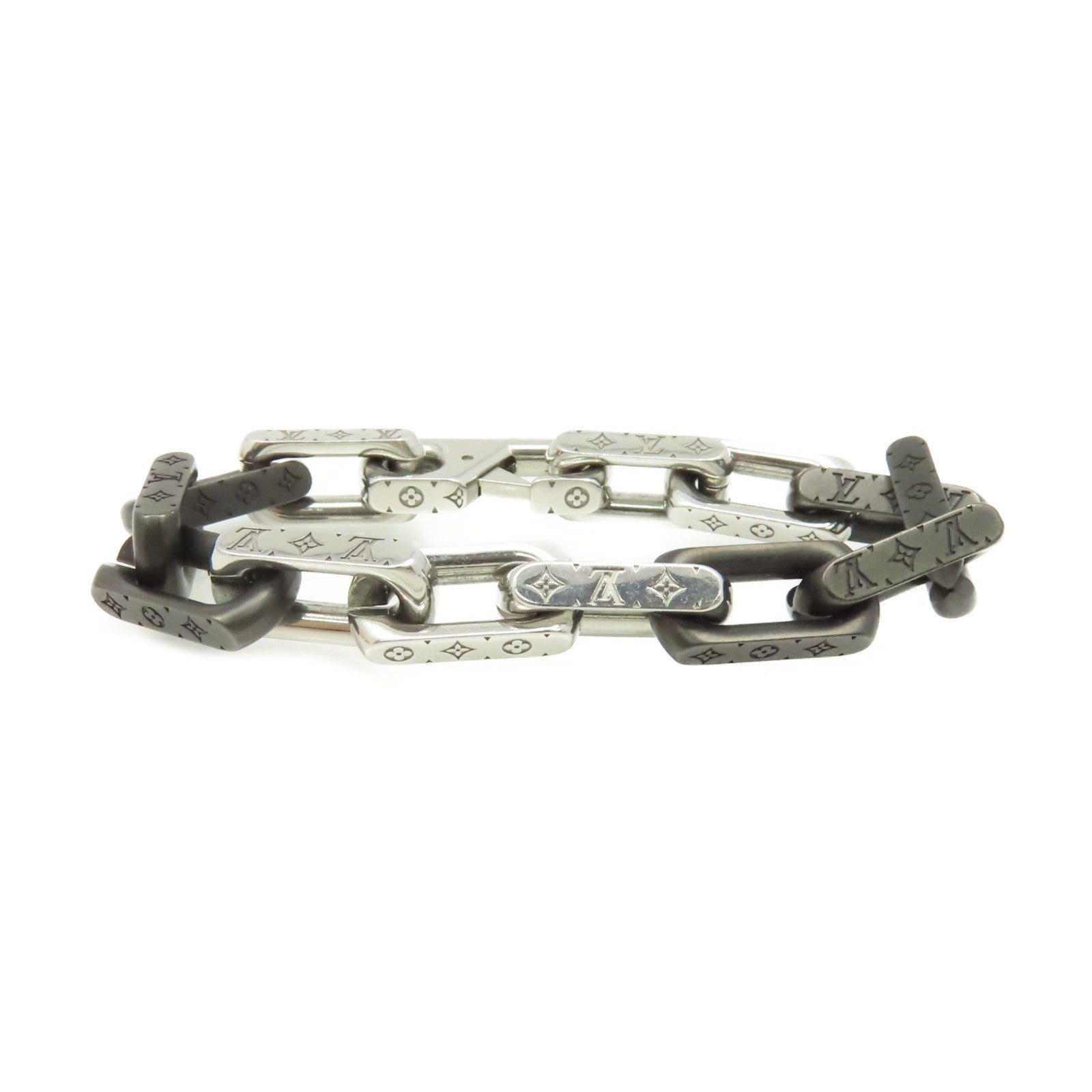 LOUIS VUITTON 金屬/不鏽鋼Monogram Chain S00 Bracelet手鏈銀色/黑色