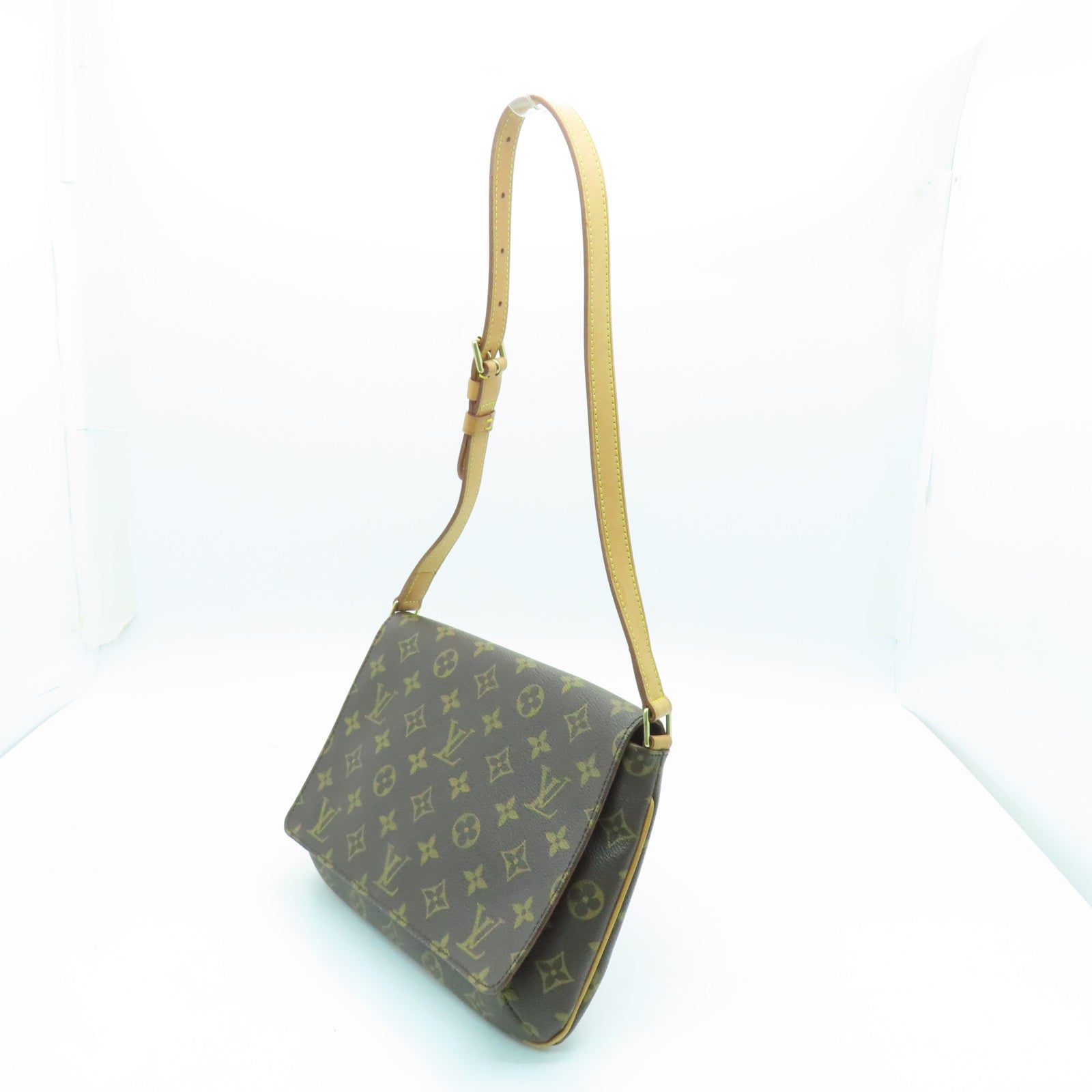 LOUIS VUITTON Monogram Musette Tango金扣肩背袋棕色