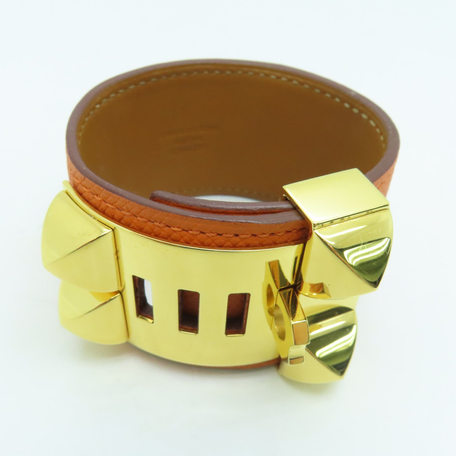 HERMES Veau Epsom皮革CDC Bracelet手镯金扣橙色