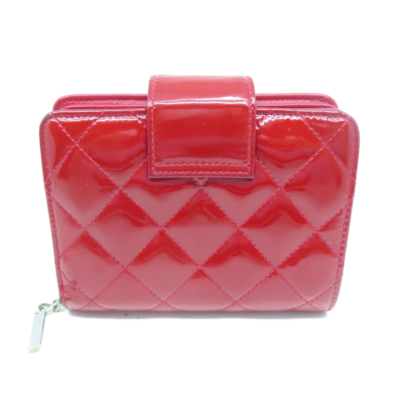 CHANEL 【激減優惠】菱格漆皮皮革Wallet銀扣錢包紅色