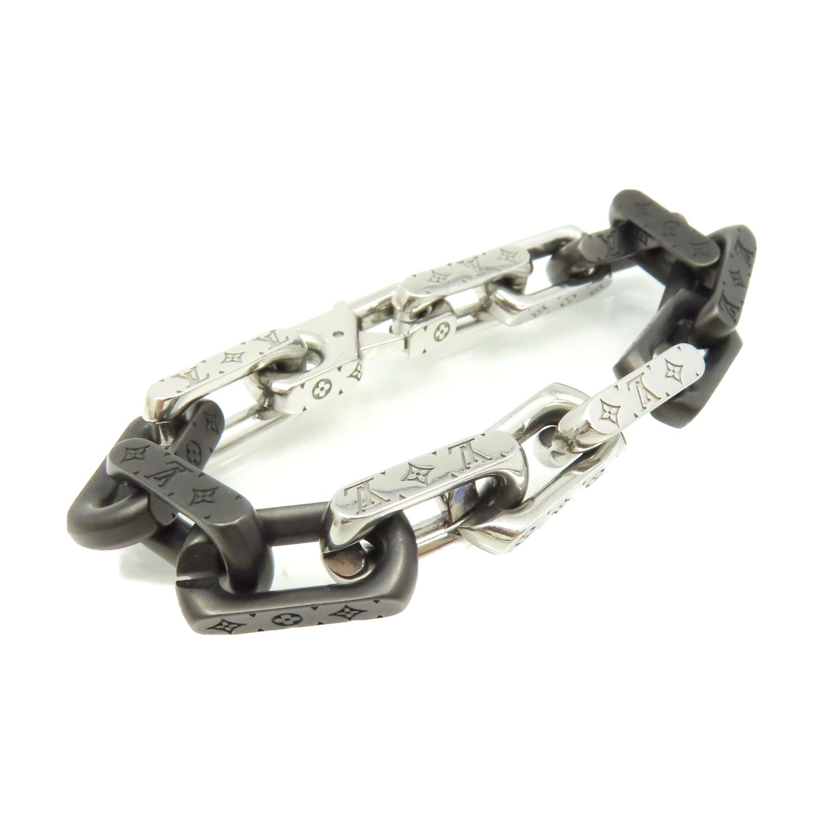 LOUIS VUITTON 金屬/不鏽鋼Monogram Chain S00 Bracelet手鏈銀色/黑色