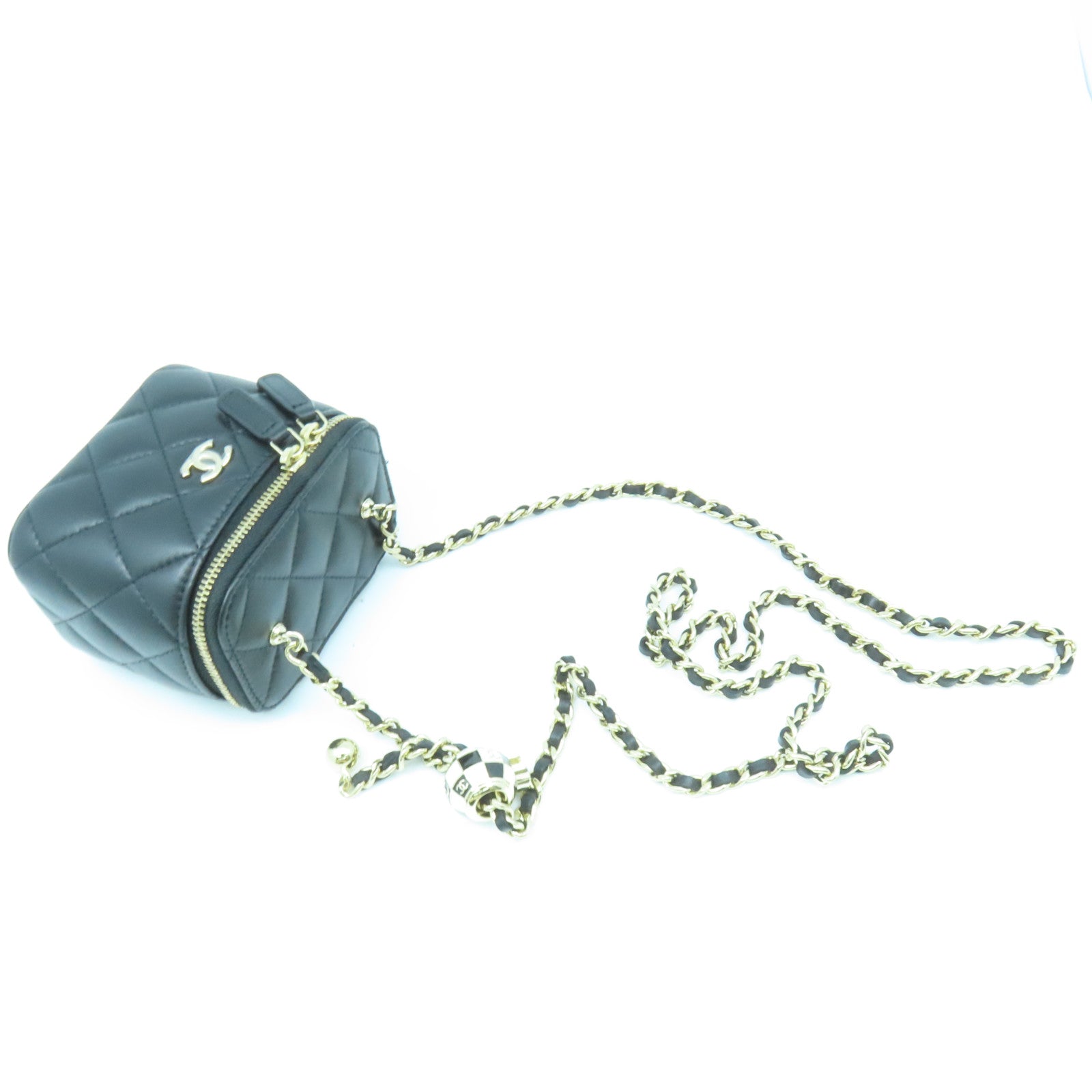 CHANEL 羊皮皮革Chain Shoulder金扣鏈帶肩背袋黑色
