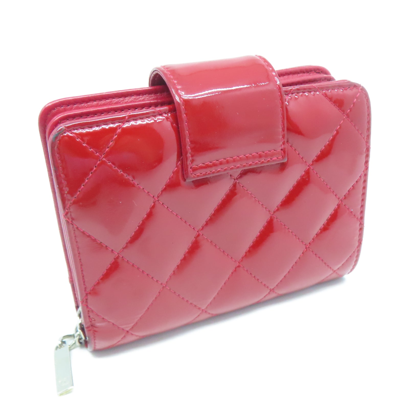 CHANEL 【激減優惠】菱格漆皮皮革Wallet銀扣錢包紅色