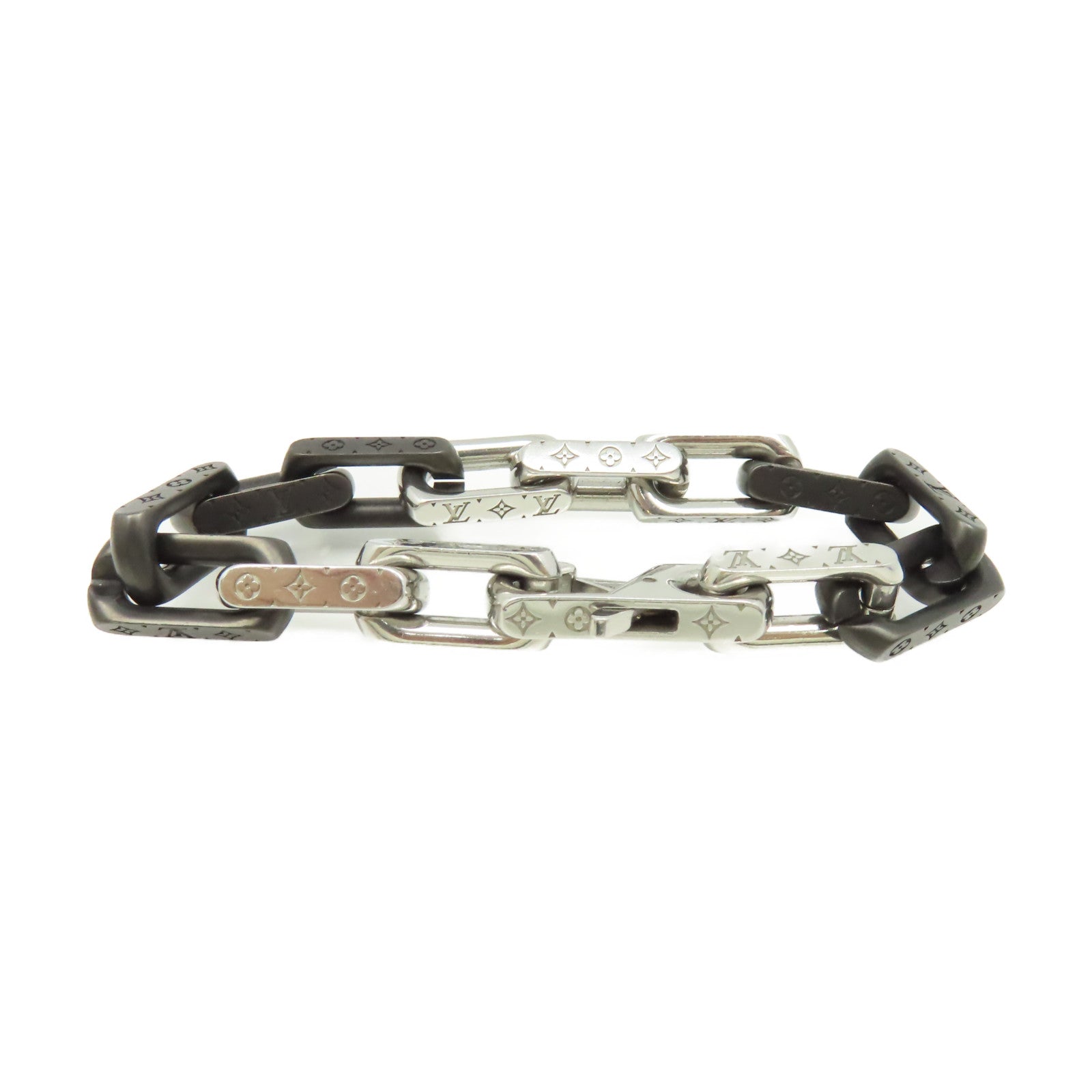 LOUIS VUITTON 金屬/不鏽鋼Monogram Chain S00 Bracelet手鏈銀色/黑色