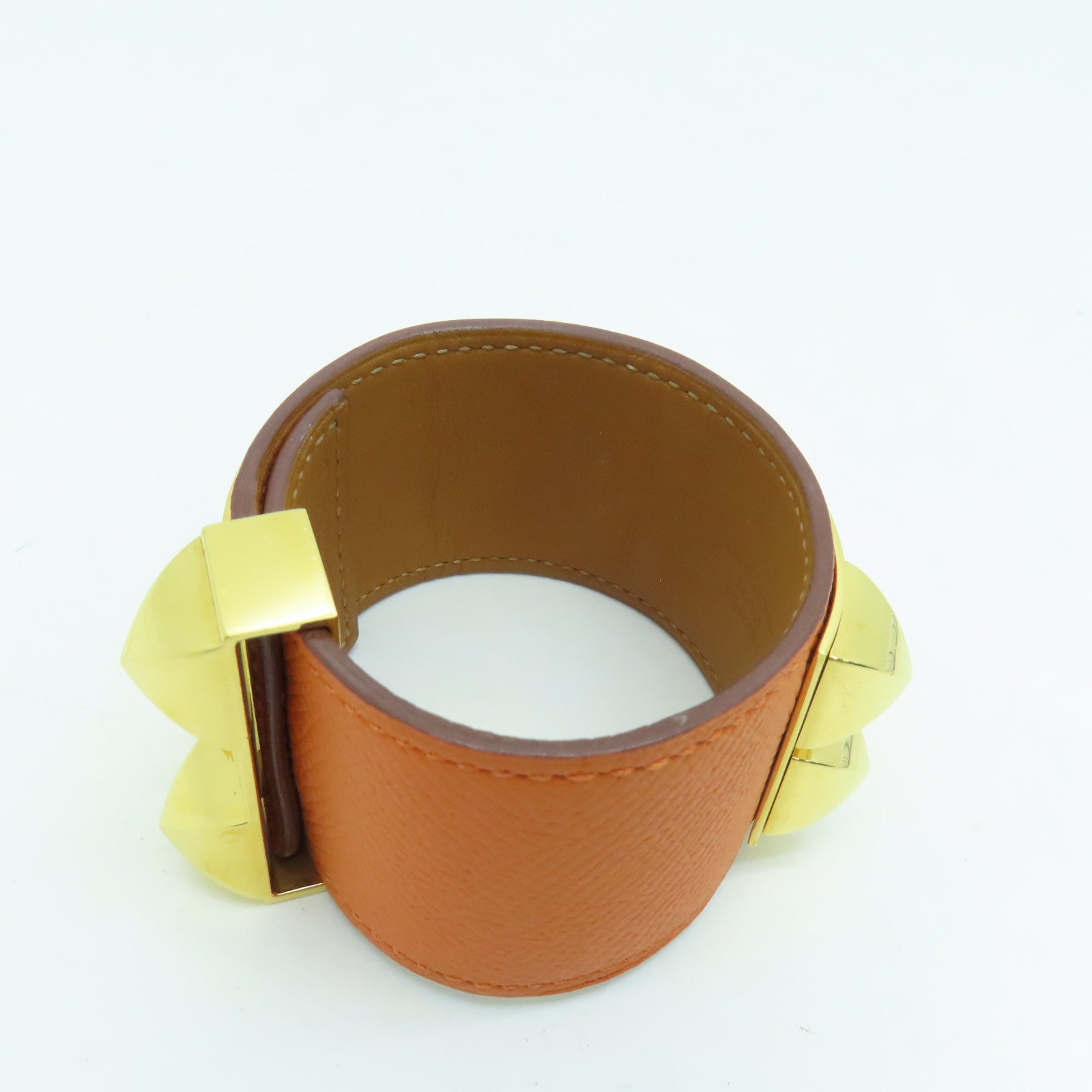 HERMES Veau Epsom皮革CDC Bracelet手镯金扣橙色