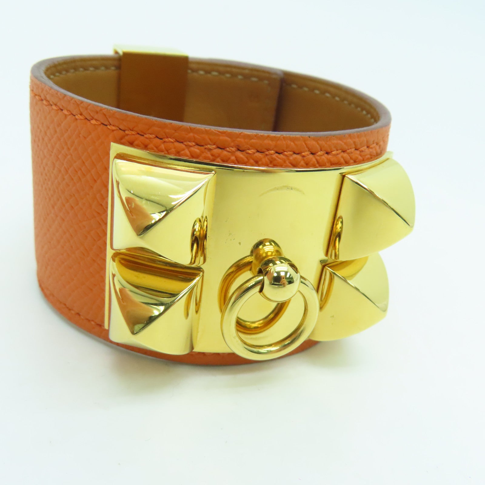 HERMES Veau Epsom皮革CDC Bracelet手镯金扣橙色