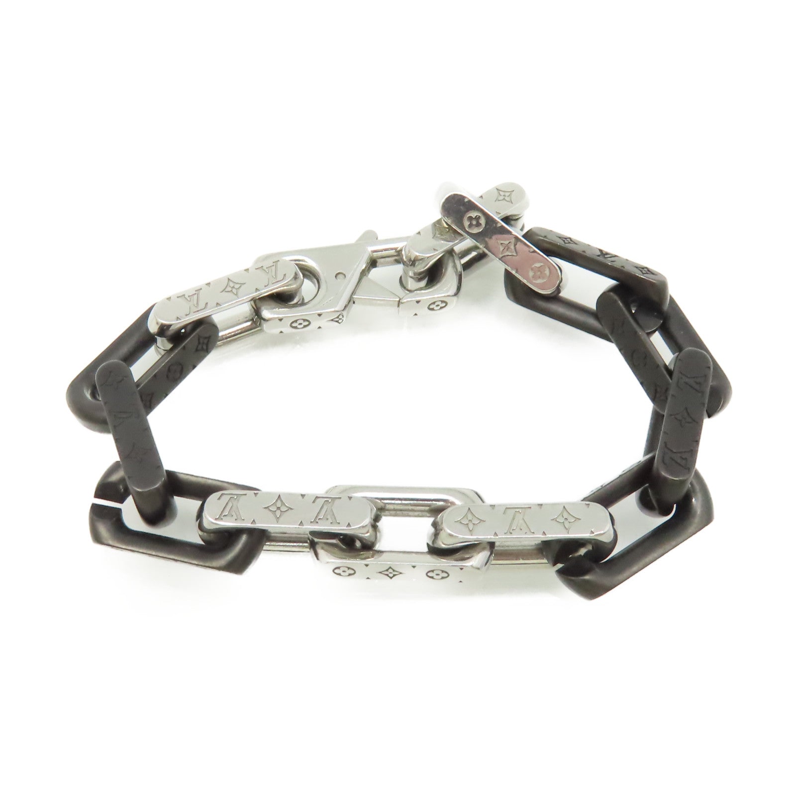 LOUIS VUITTON 金屬/不鏽鋼Monogram Chain S00 Bracelet手鏈銀色/黑色