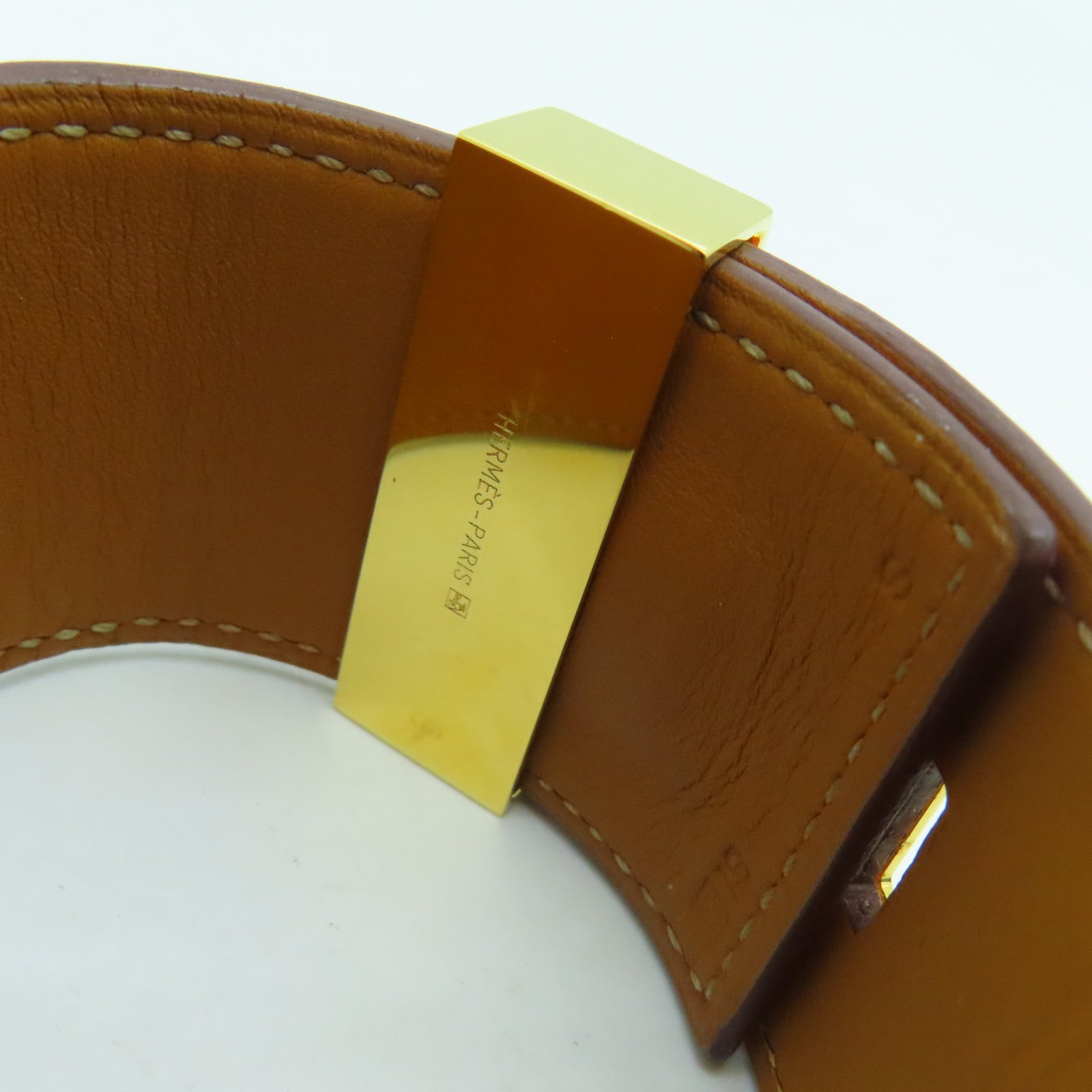 HERMES Veau Epsom皮革CDC Bracelet手镯金扣橙色