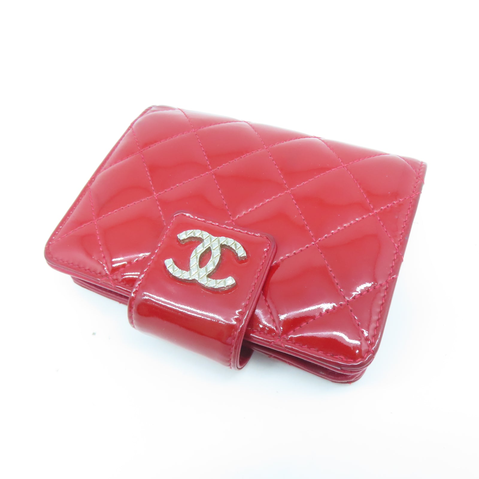 CHANEL 【激減優惠】菱格漆皮皮革Wallet銀扣錢包紅色