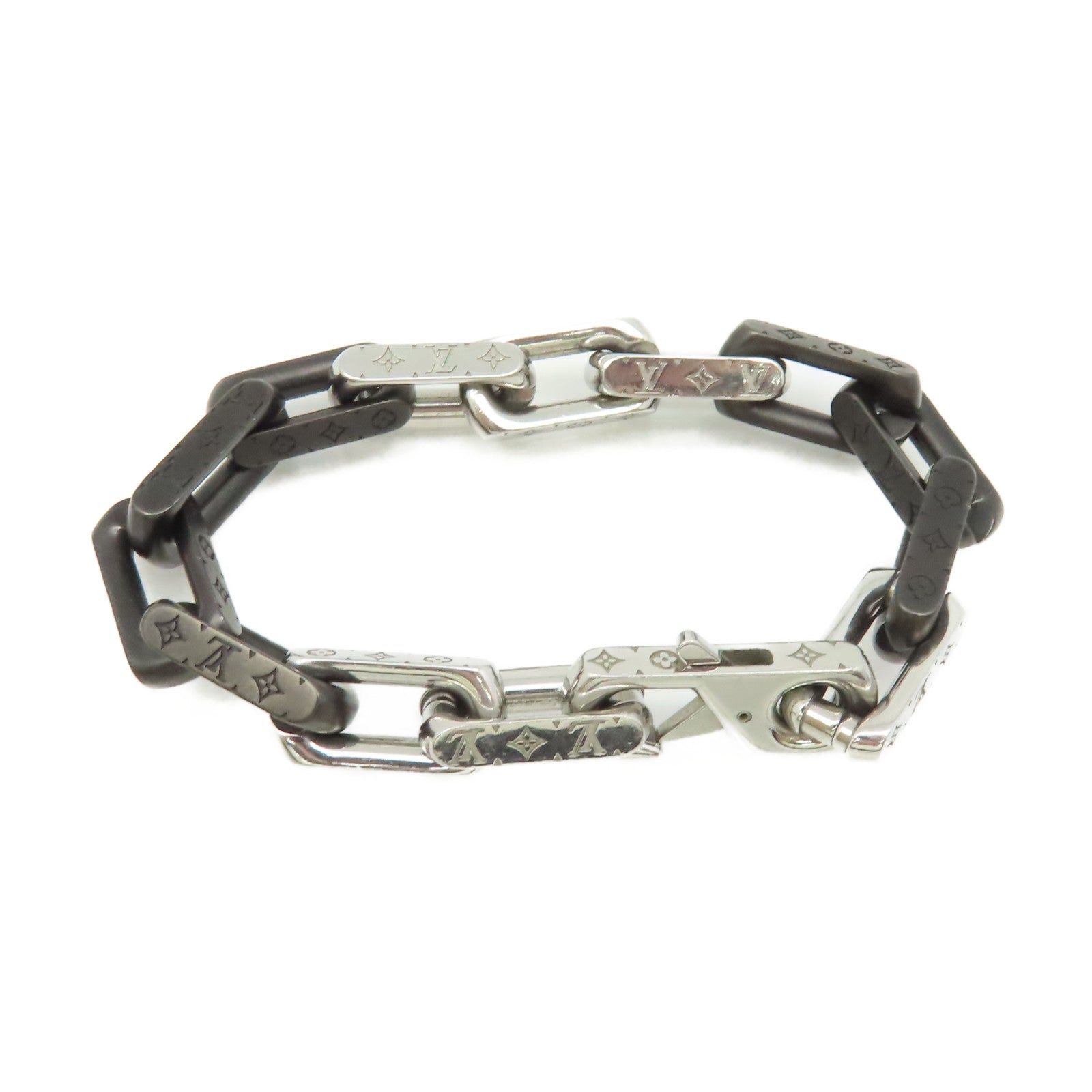 LOUIS VUITTON 金屬/不鏽鋼Monogram Chain S00 Bracelet手鏈銀色/黑色