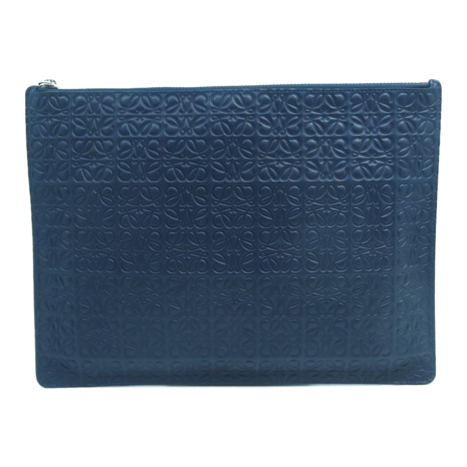 LOEWE Cowhide Leather Pouch Silver Buckle Clutch Blue