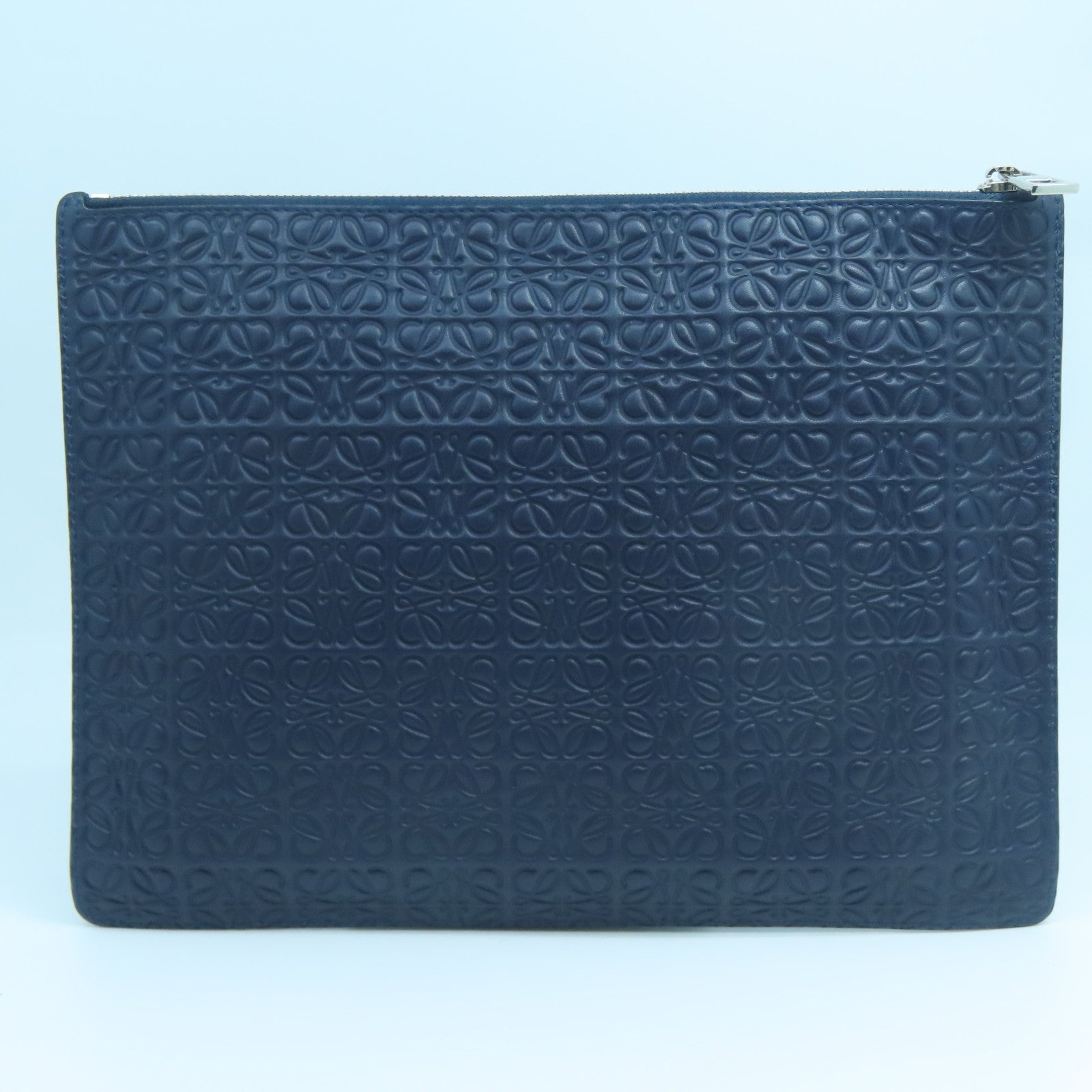 LOEWE Cowhide Leather Pouch Silver Buckle Clutch Blue