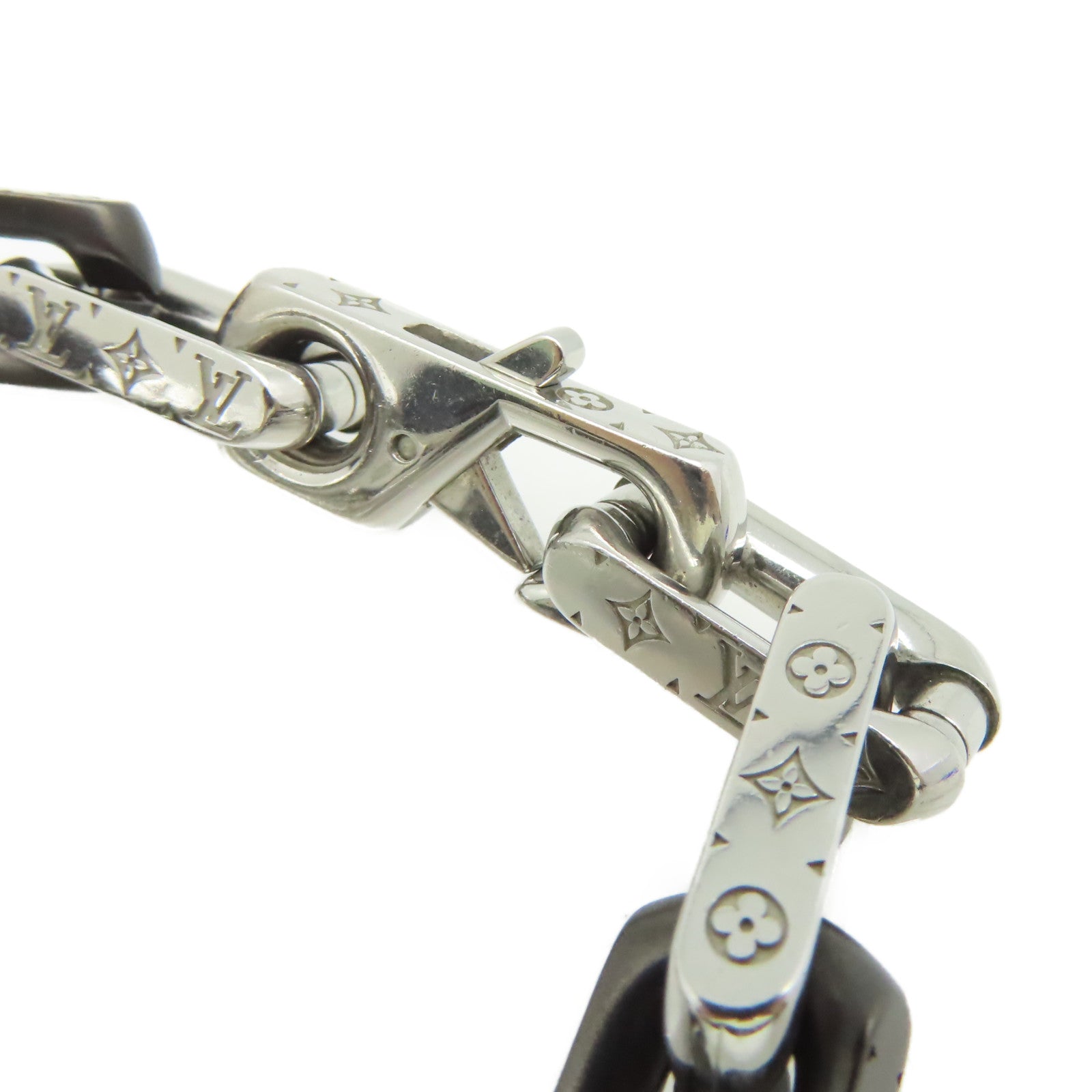 LOUIS VUITTON 金屬/不鏽鋼Monogram Chain S00 Bracelet手鏈銀色/黑色