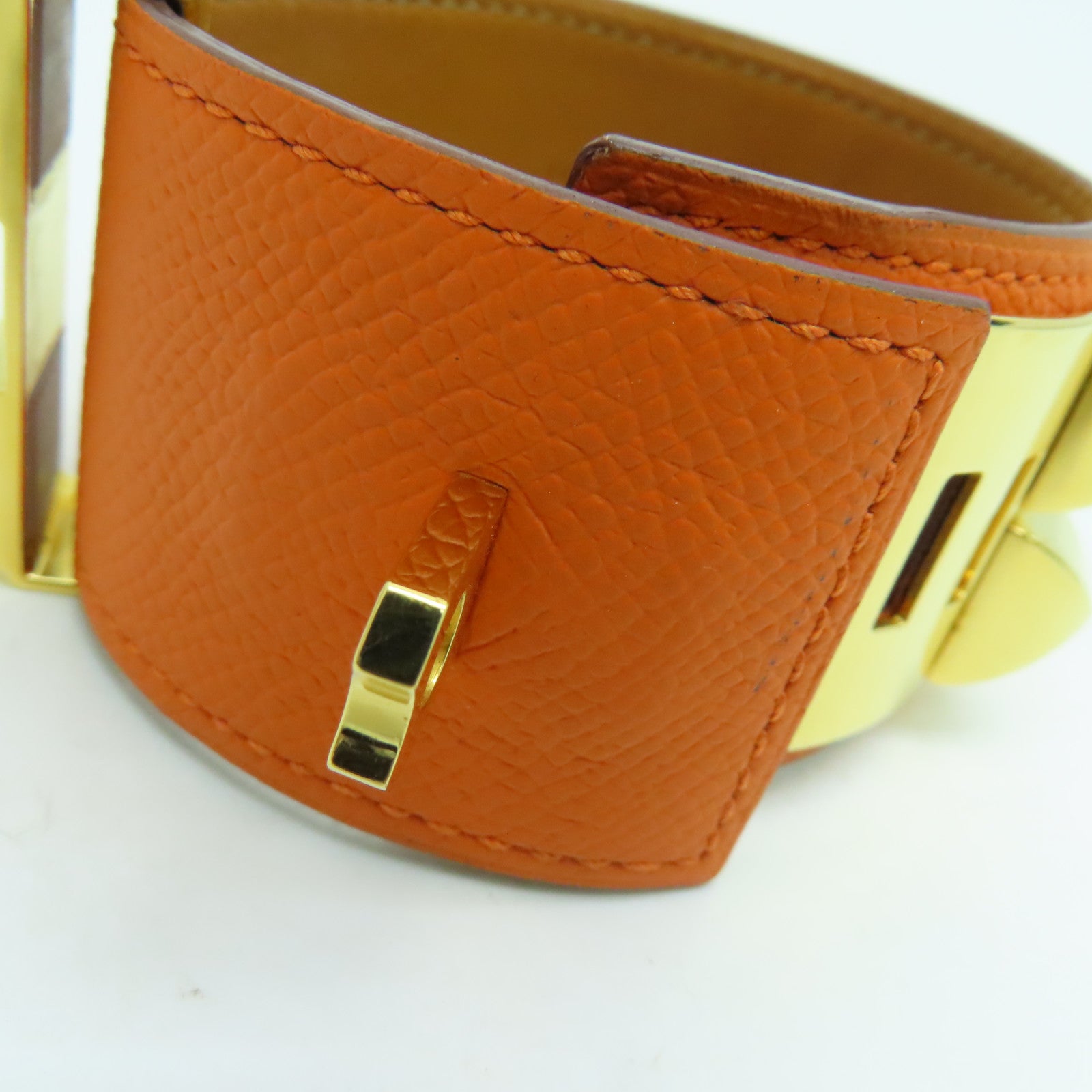 HERMES Veau Epsom皮革CDC Bracelet手镯金扣橙色