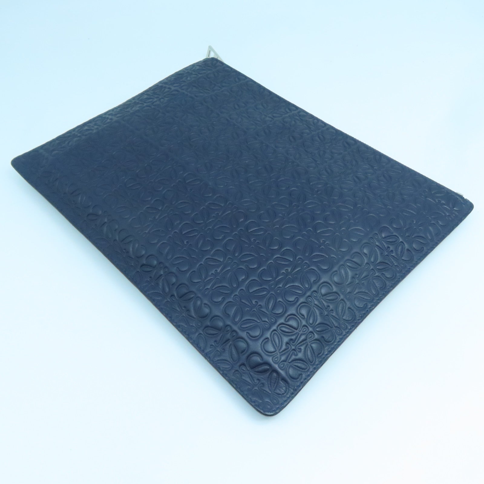 LOEWE Cowhide Leather Pouch Silver Buckle Clutch Blue