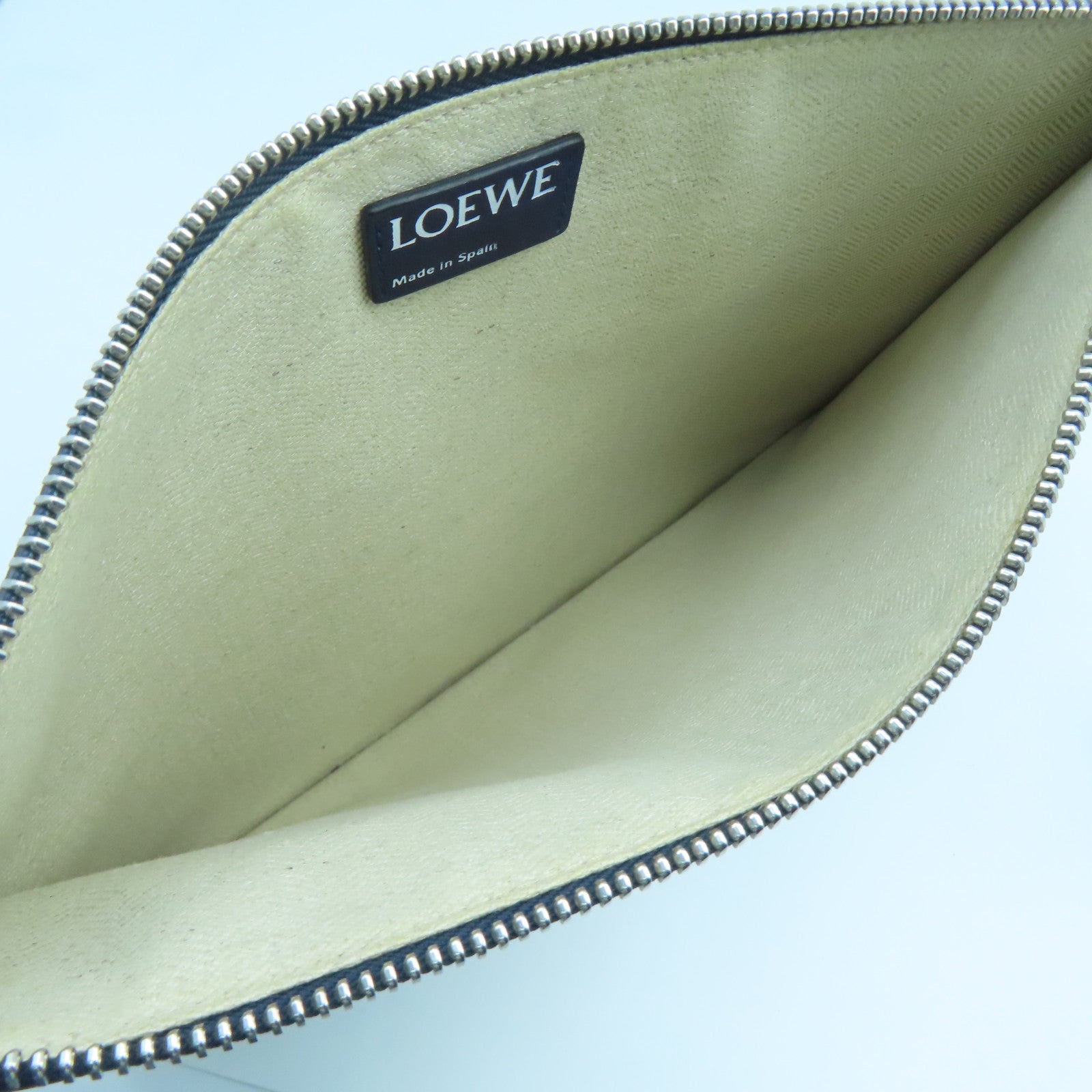 LOEWE Cowhide Leather Pouch Silver Buckle Clutch Blue