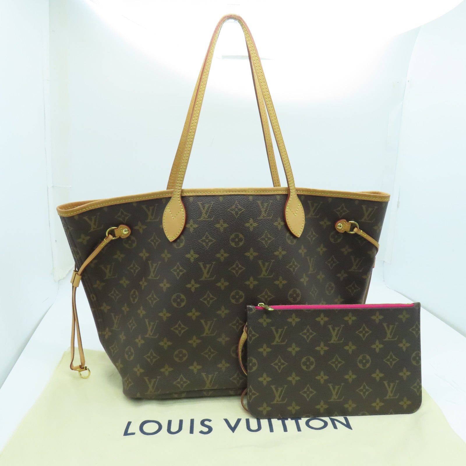 LOUIS VUITTON Monogram Neverfull MM手挽袋金扣啡色