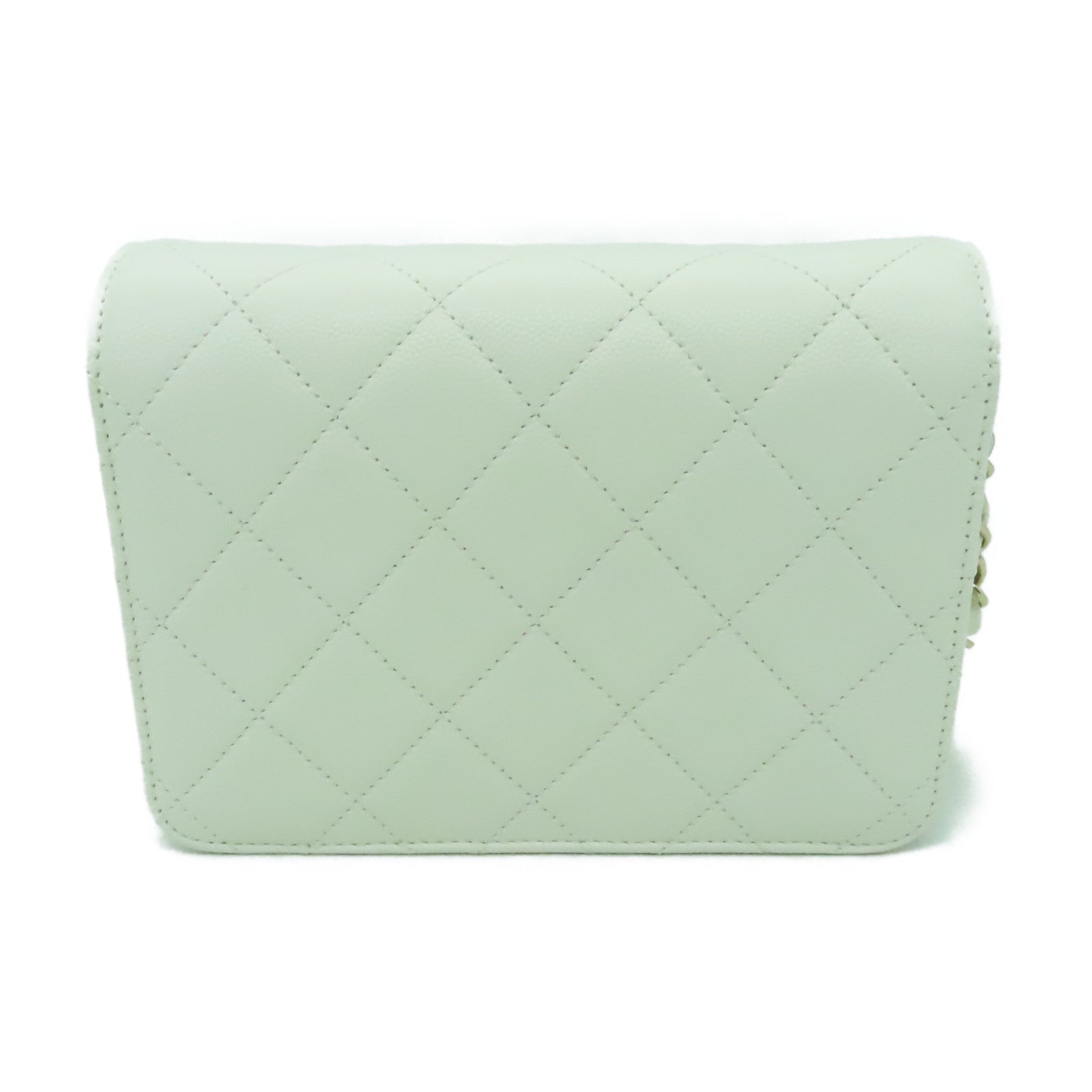 CHANEL 菱格Caviar皮革Mini Flap金扣鏈帶肩背袋白色