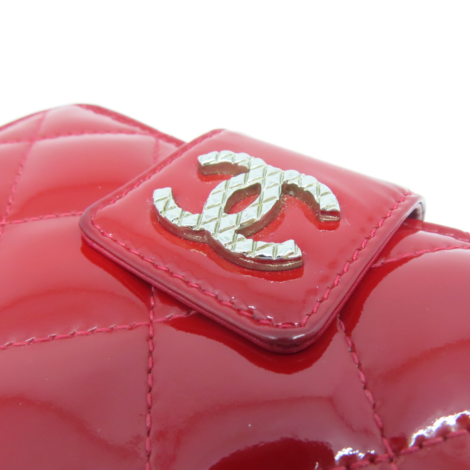 CHANEL 【激減優惠】菱格漆皮皮革Wallet銀扣錢包紅色