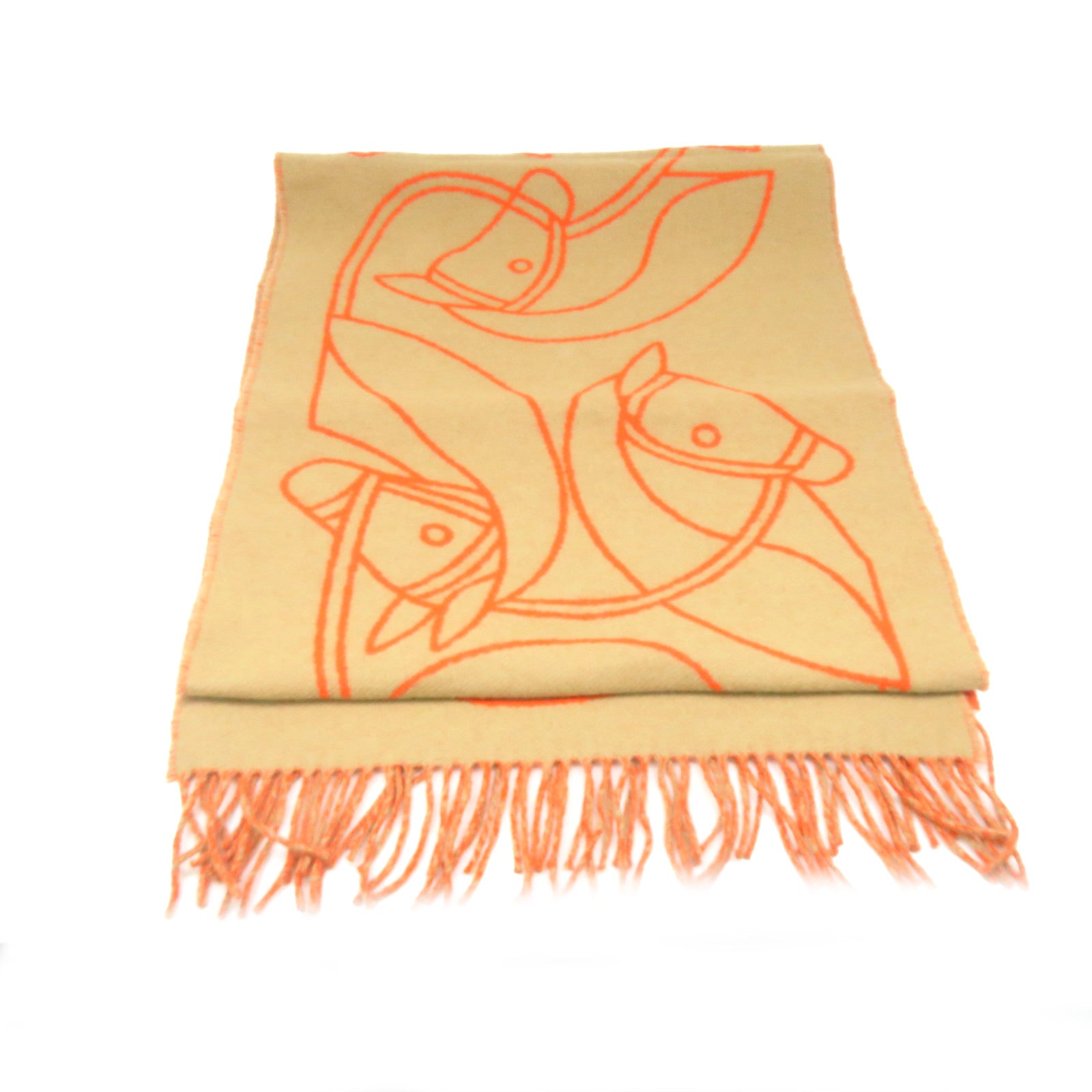 HERMES 羊絨Scarf圍巾啡色/橙色
