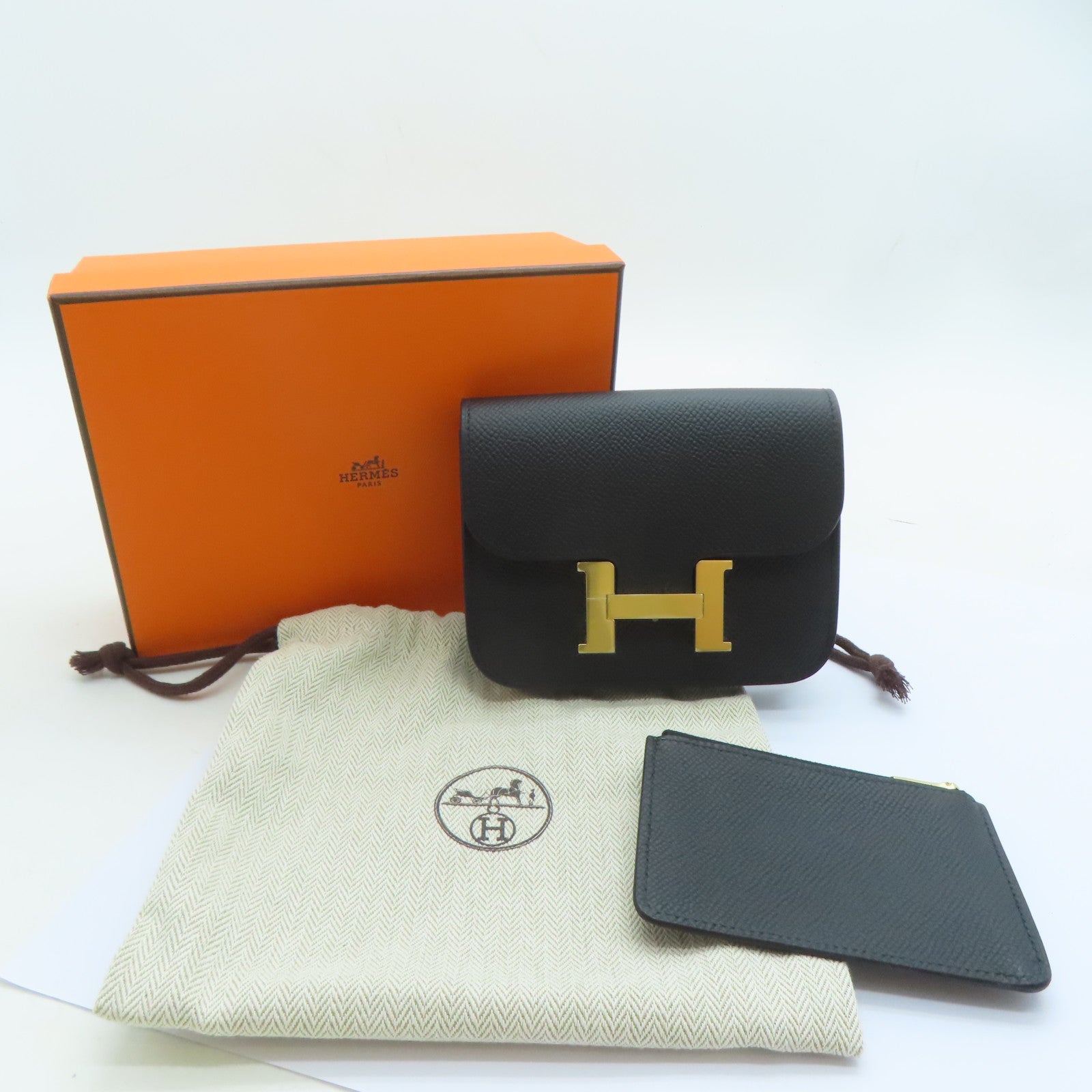 HERMES Epsom皮革Constance Slim金扣卡片套Noir黑色