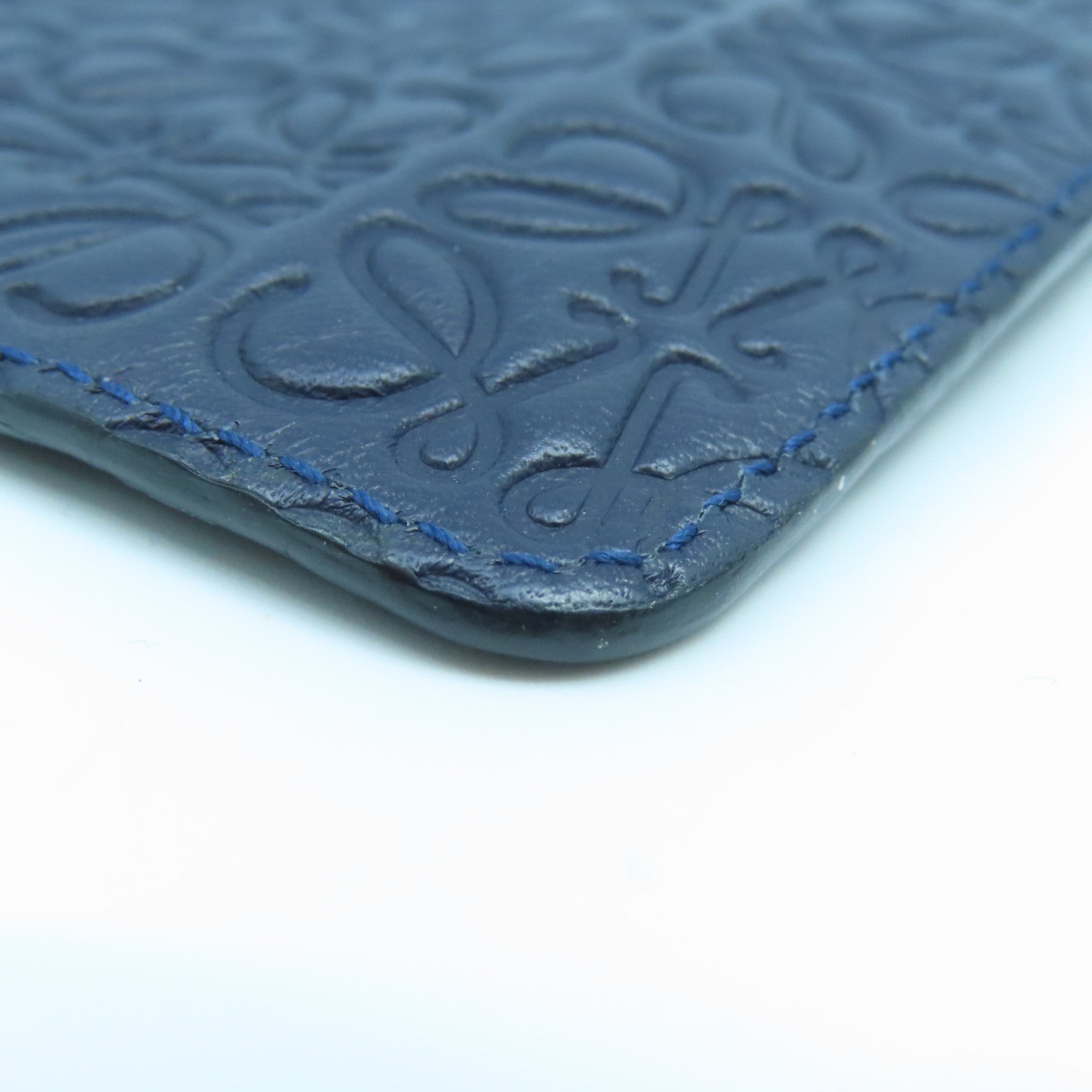 LOEWE Cowhide Leather Pouch Silver Buckle Clutch Blue