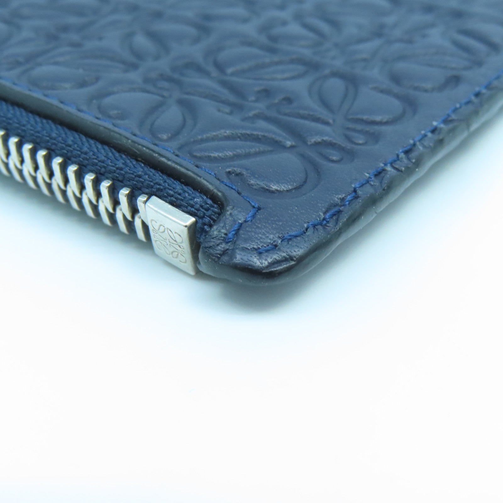 LOEWE Cowhide Leather Pouch Silver Buckle Clutch Blue