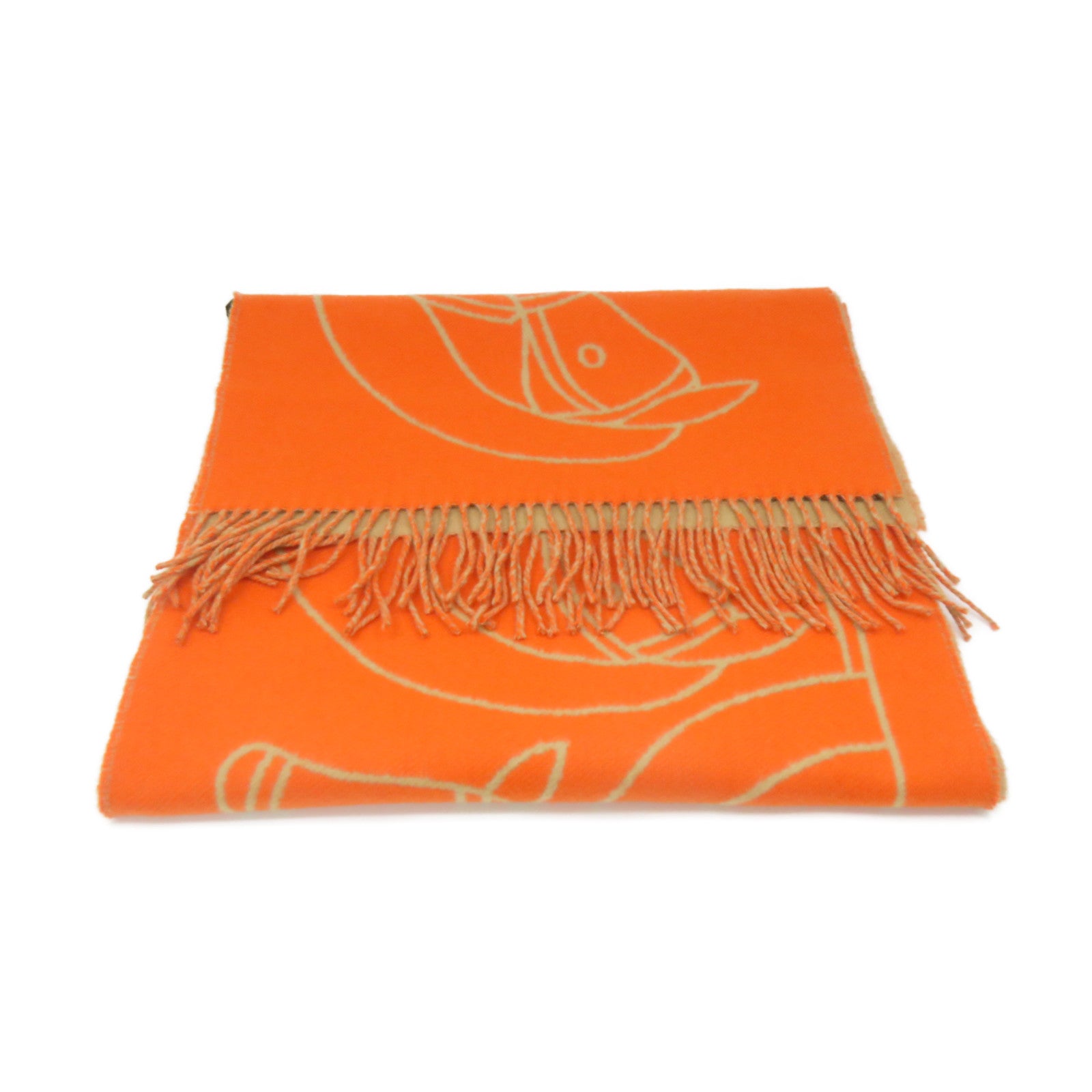 HERMES 羊絨Scarf圍巾啡色/橙色