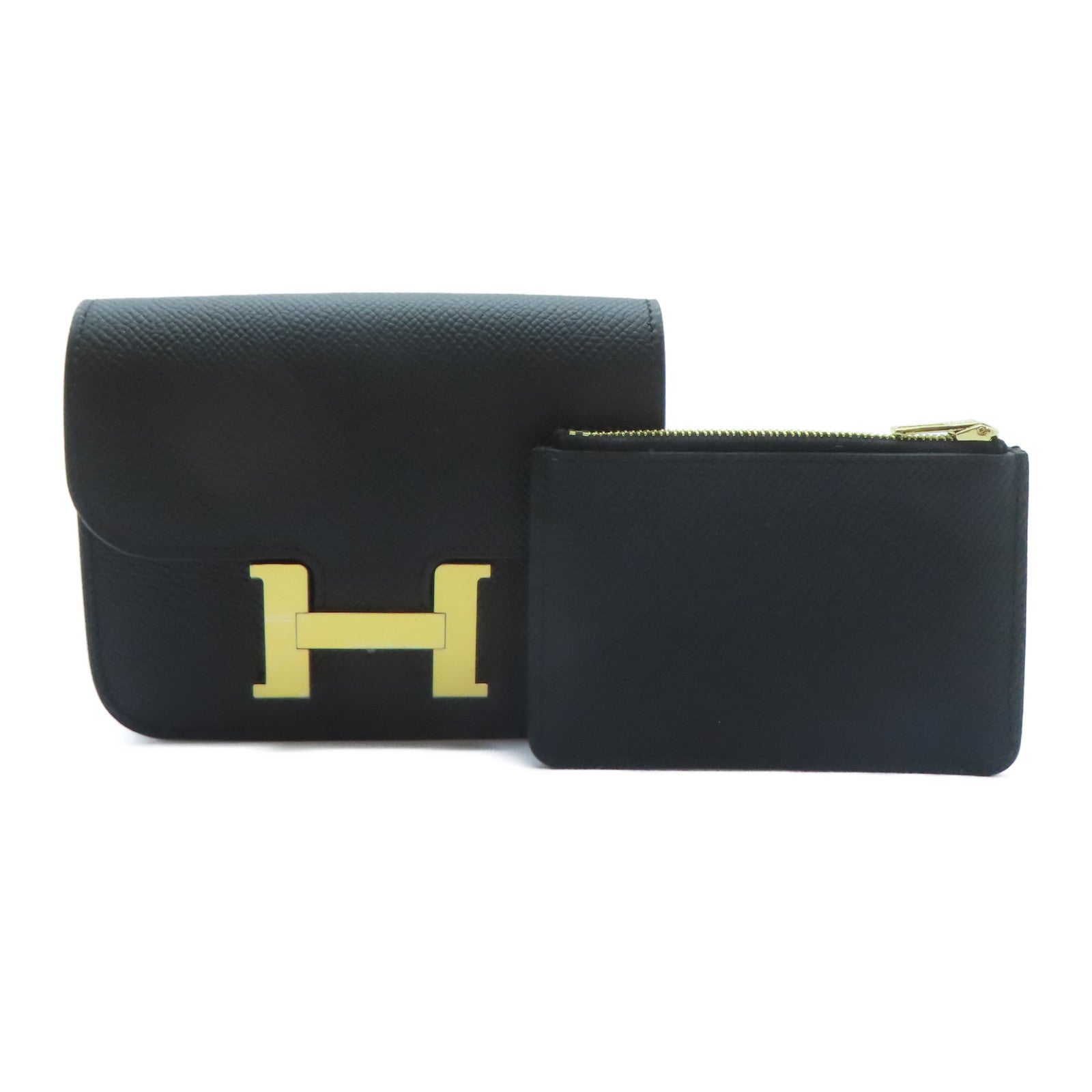 HERMES Epsom皮革Constance Slim金扣卡片套Noir黑色