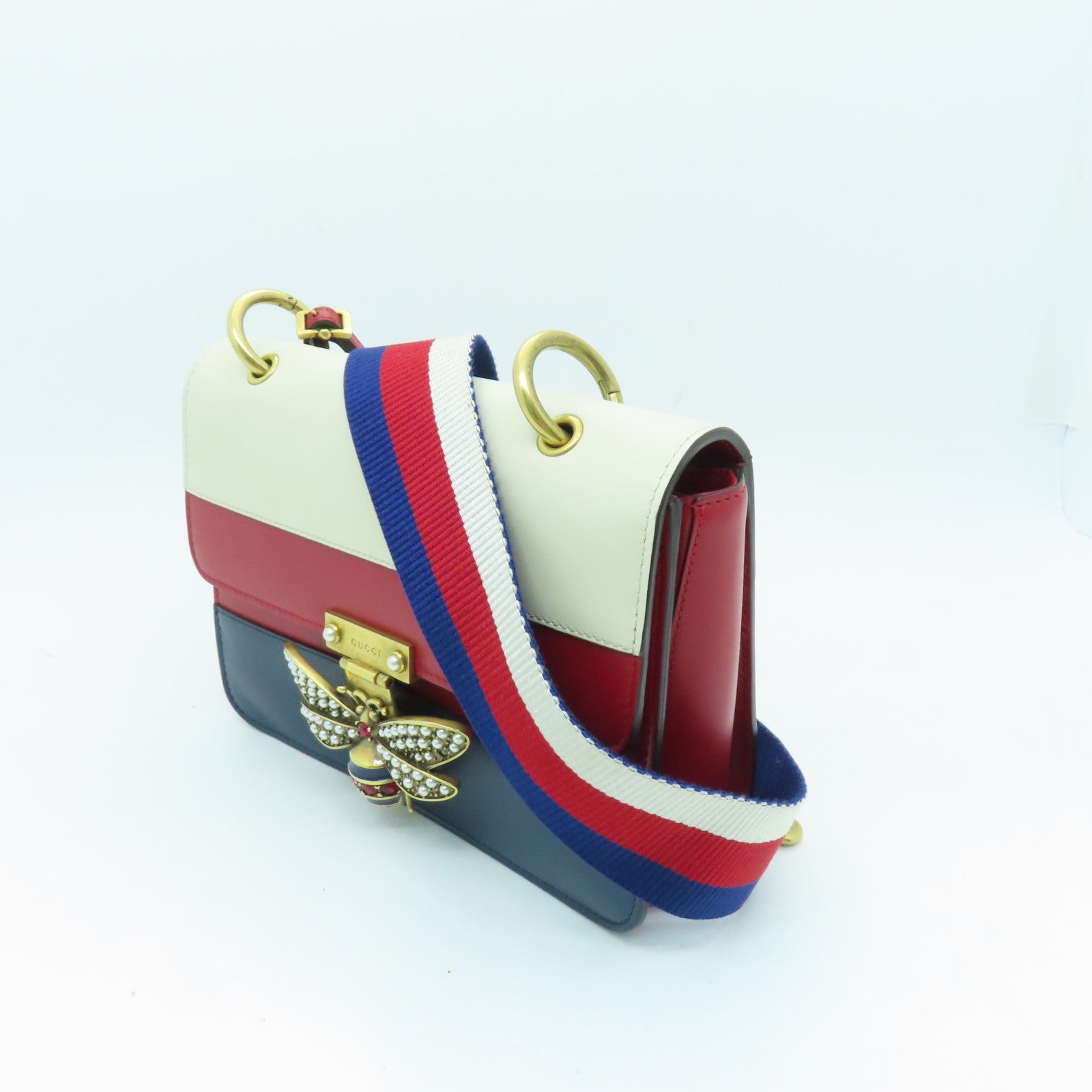 GUCCI 【激減優惠】牛皮皮革Queen Margaret金扣肩背袋白色/紅色/藍色