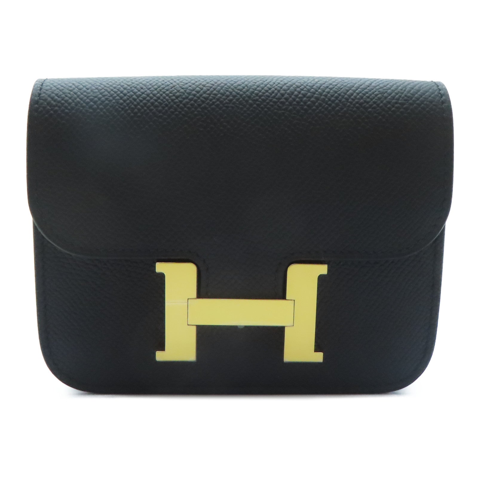 HERMES Epsom皮革Constance Slim金扣卡片套Noir黑色