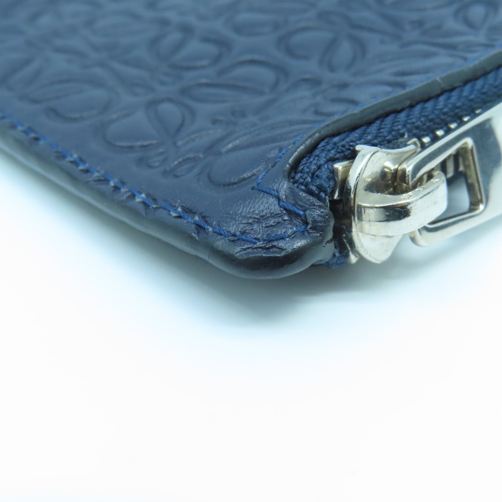LOEWE Cowhide Leather Pouch Silver Buckle Clutch Blue