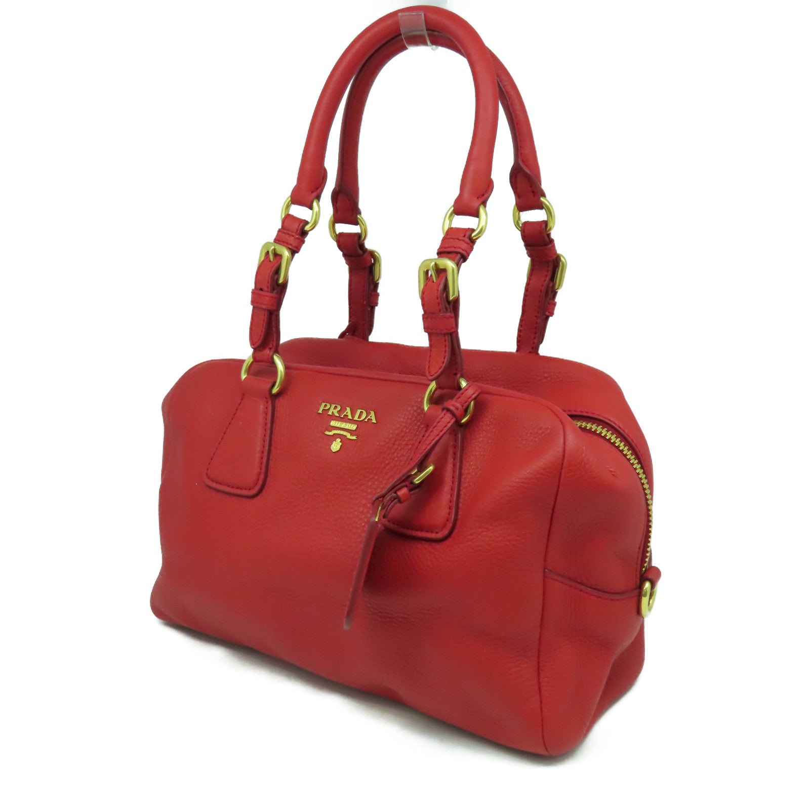 PRADA 羊皮皮革Hand Bag金扣手挽袋紅色