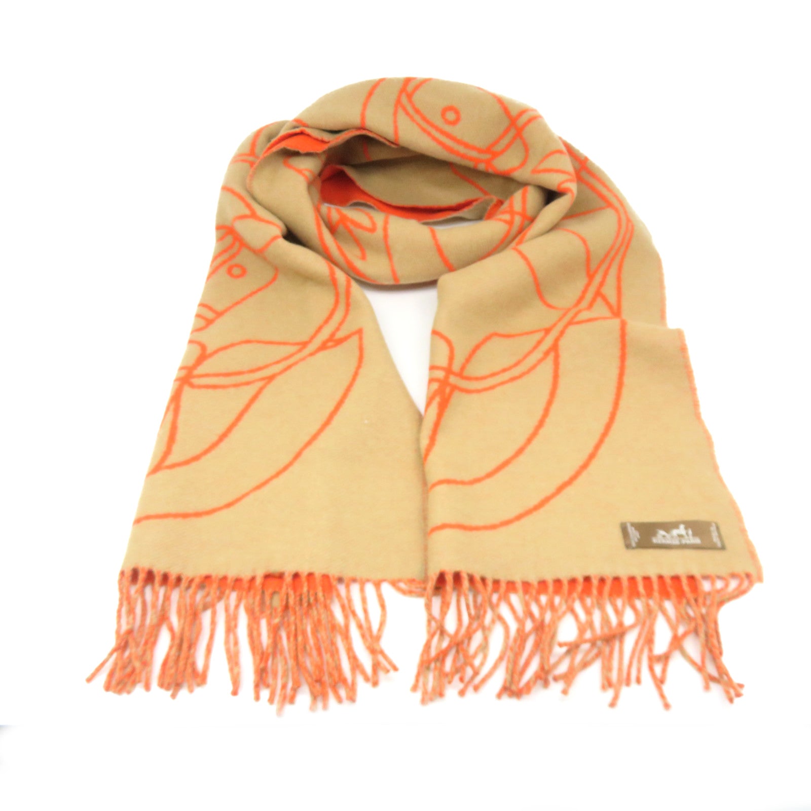 HERMES 羊絨Scarf圍巾啡色/橙色