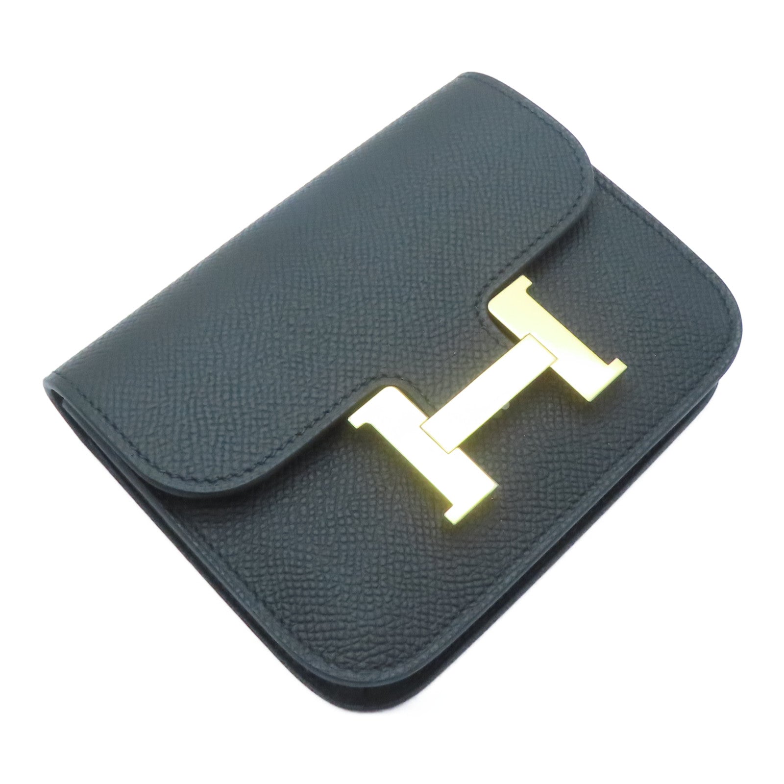 HERMES Epsom皮革Constance Slim金扣卡片套Noir黑色