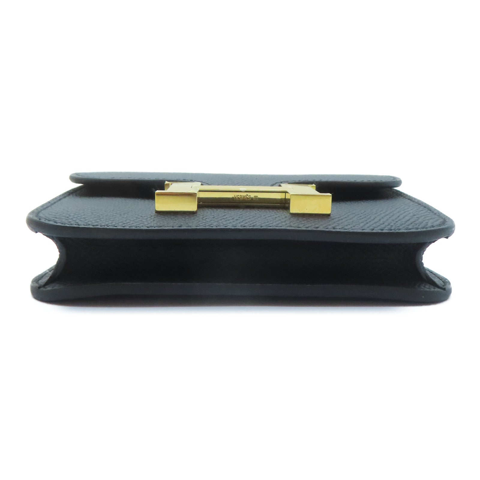 HERMES Epsom皮革Constance Slim金扣卡片套Noir黑色