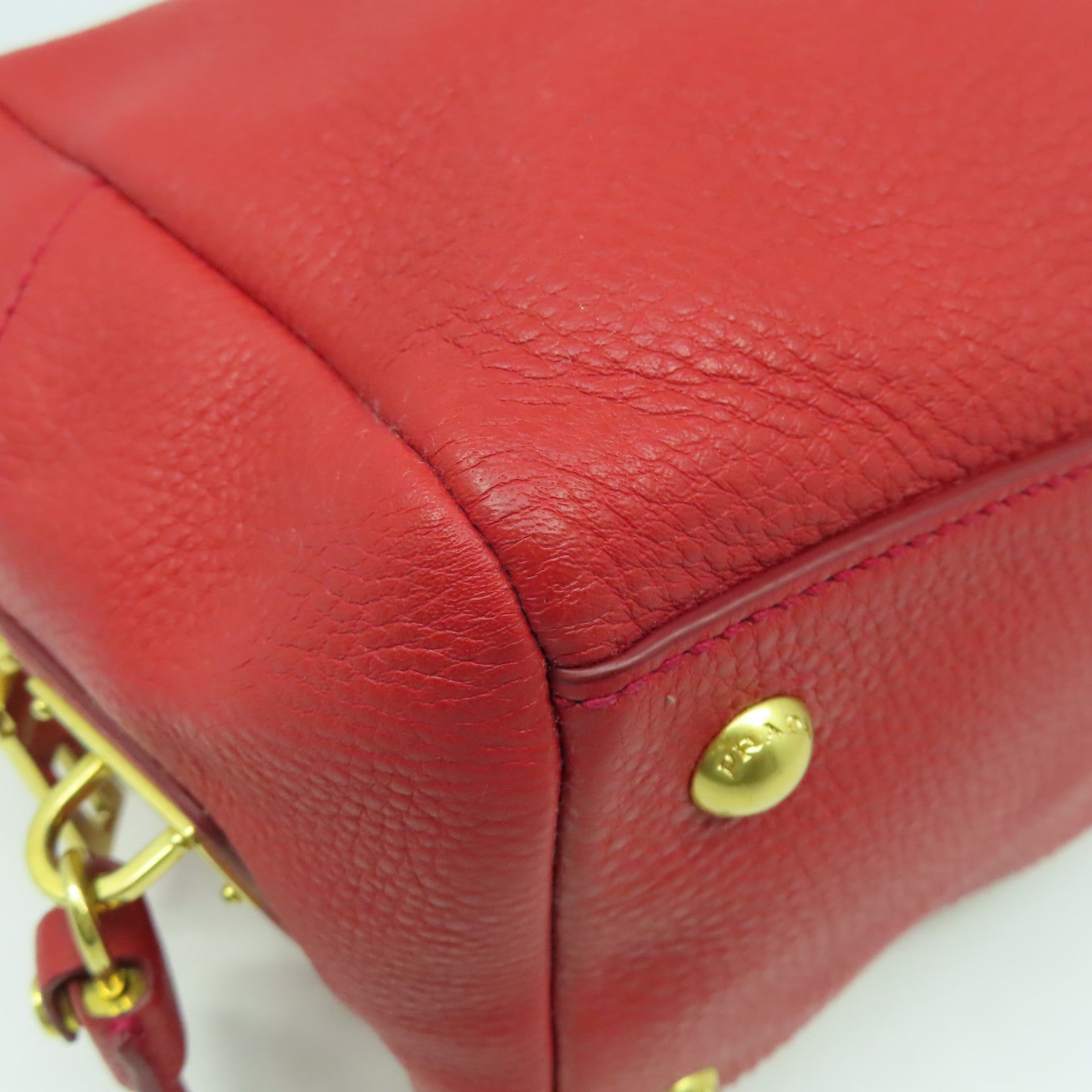 PRADA 羊皮皮革Hand Bag金扣手挽袋紅色