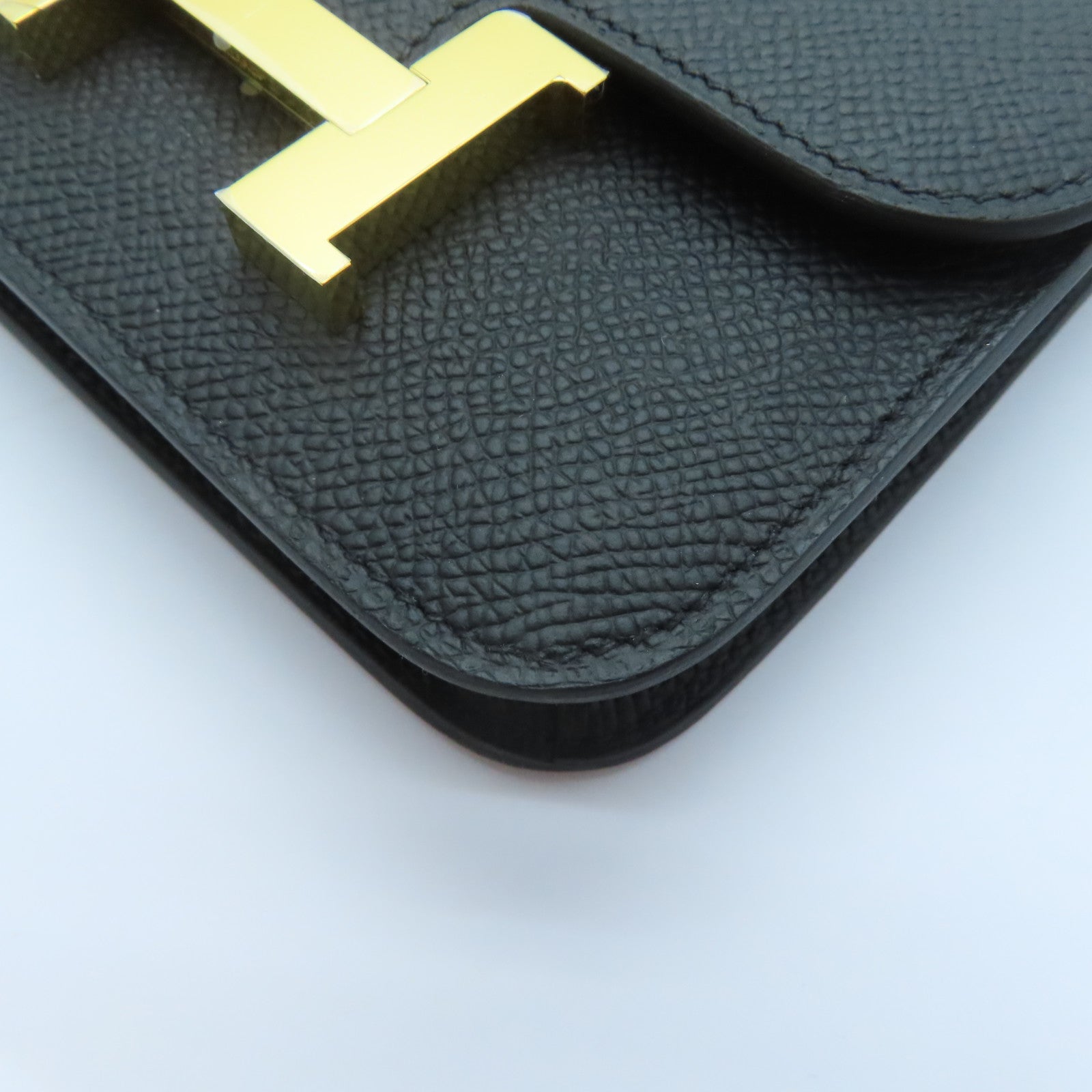 HERMES Epsom皮革Constance Slim金扣卡片套Noir黑色